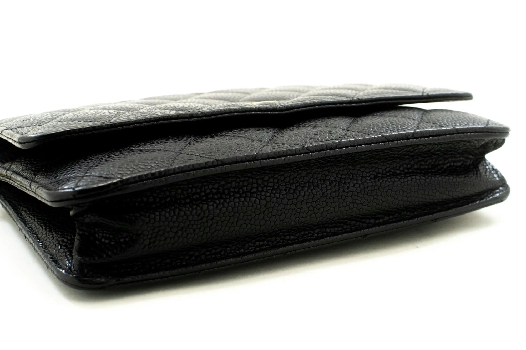 CHANEL Grained Calfskin Wallet On Chain WOC Black Shoulder Bag n96