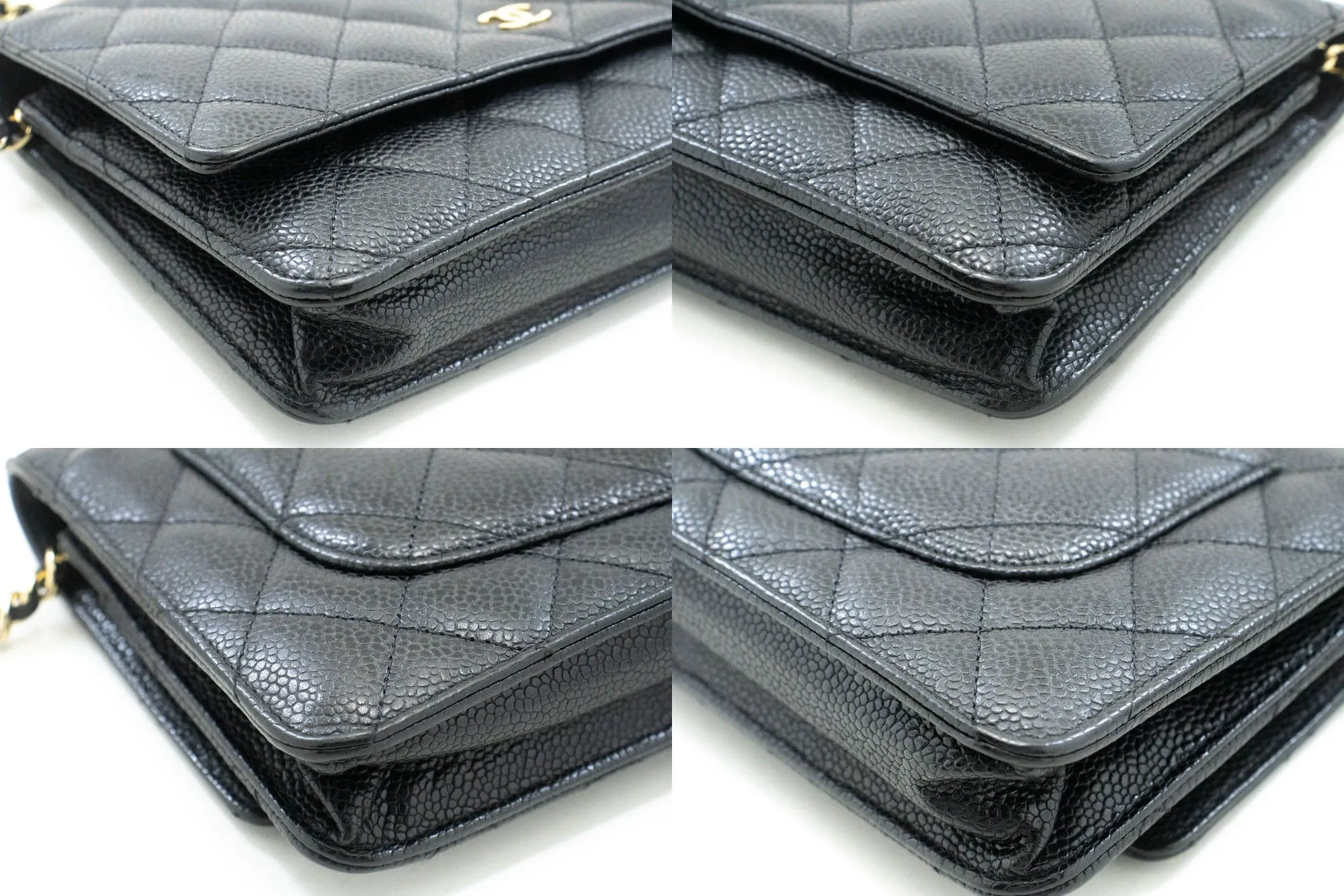 CHANEL Grained Calfskin Wallet On Chain WOC Black Shoulder Bag n96