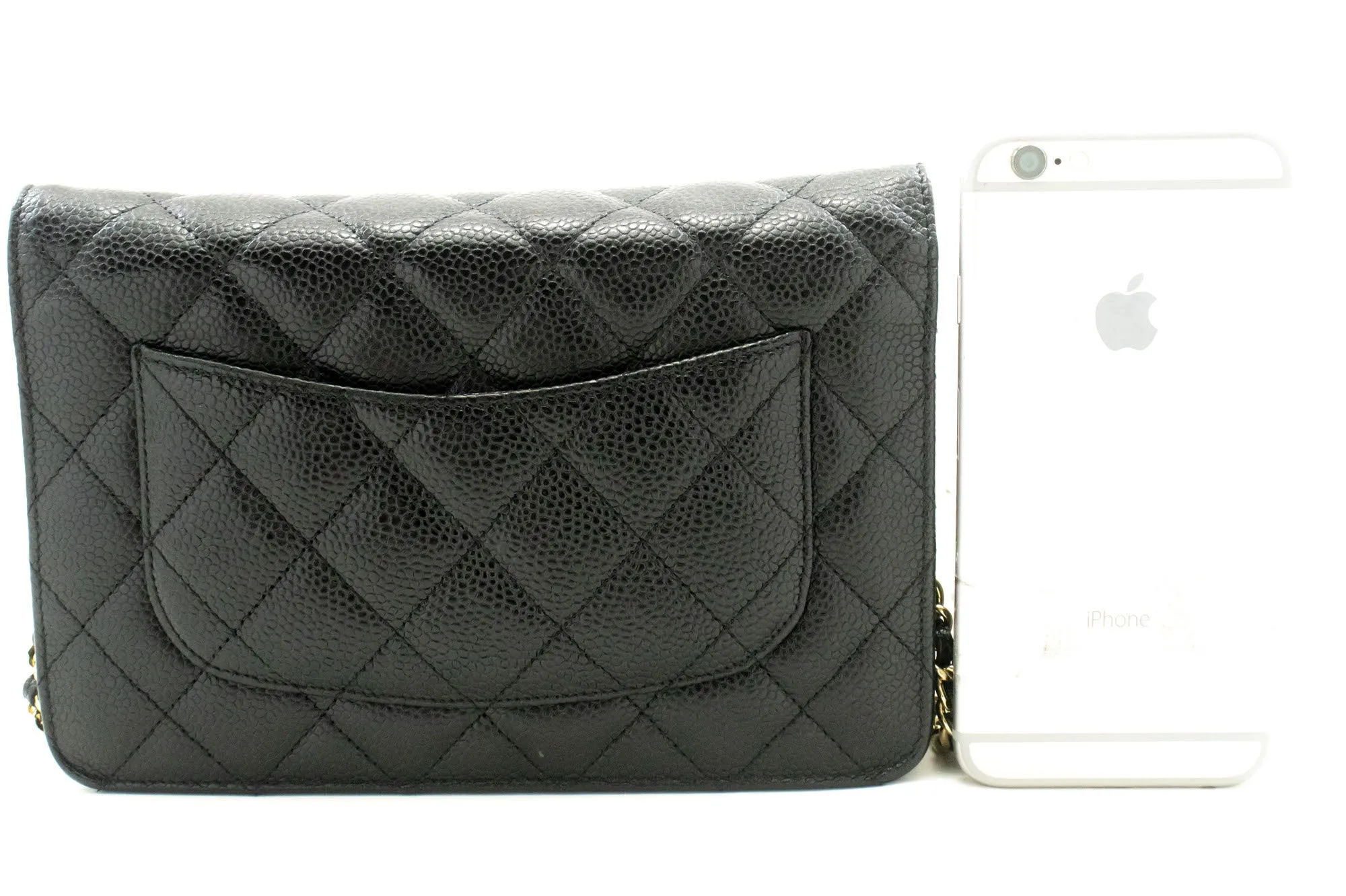 CHANEL Grained Calfskin Wallet On Chain WOC Black Shoulder Bag n96