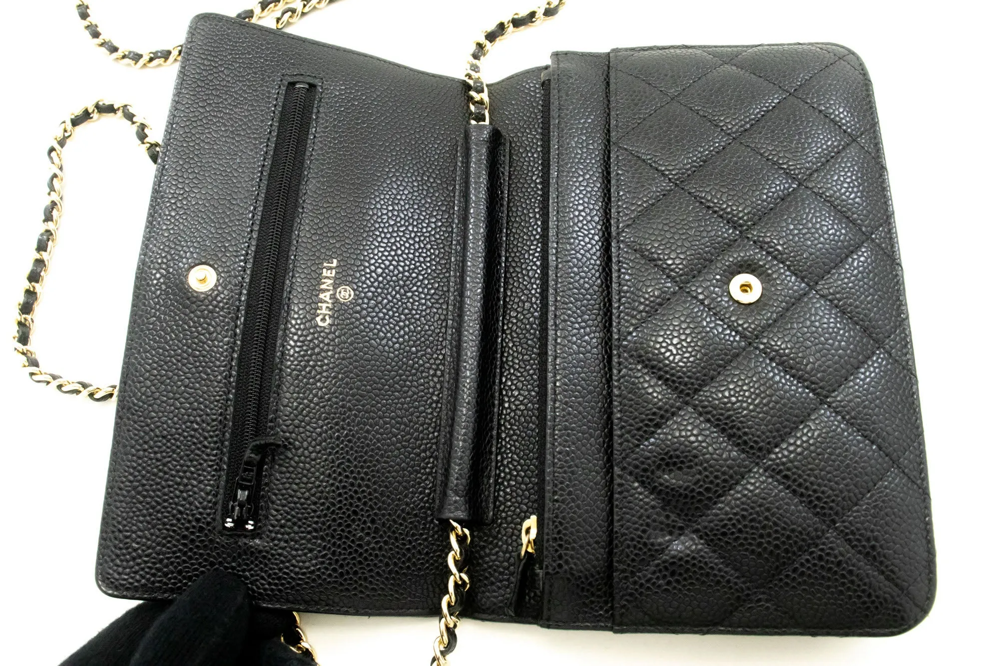 CHANEL Grained Calfskin Wallet On Chain WOC Black Shoulder Bag n96