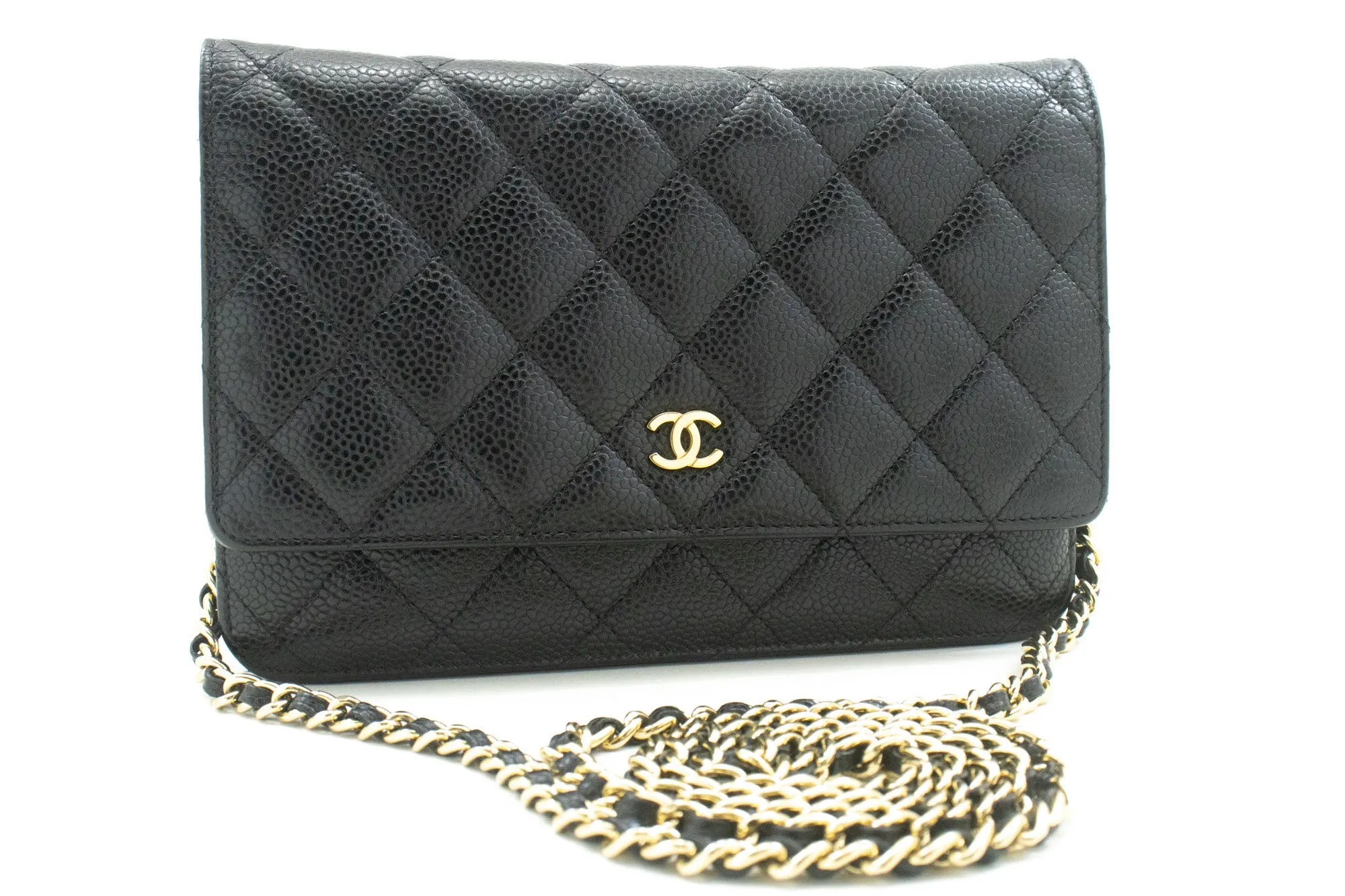 CHANEL Grained Calfskin Wallet On Chain WOC Black Shoulder Bag n96