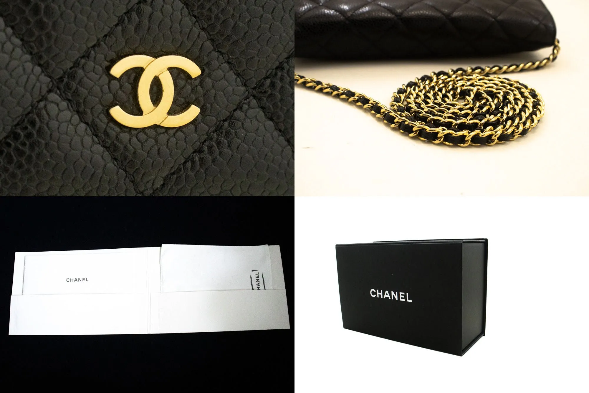 CHANEL Grained Calfskin Wallet On Chain WOC Black Shoulder Bag n96