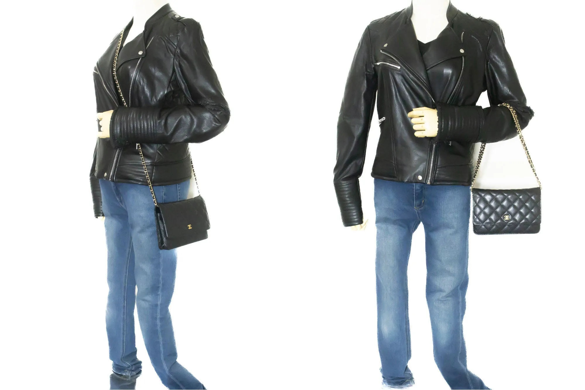 CHANEL Grained Calfskin Wallet On Chain WOC Black Shoulder Bag n96