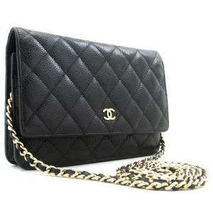 CHANEL Grained Calfskin Wallet On Chain WOC Black Shoulder Bag n96