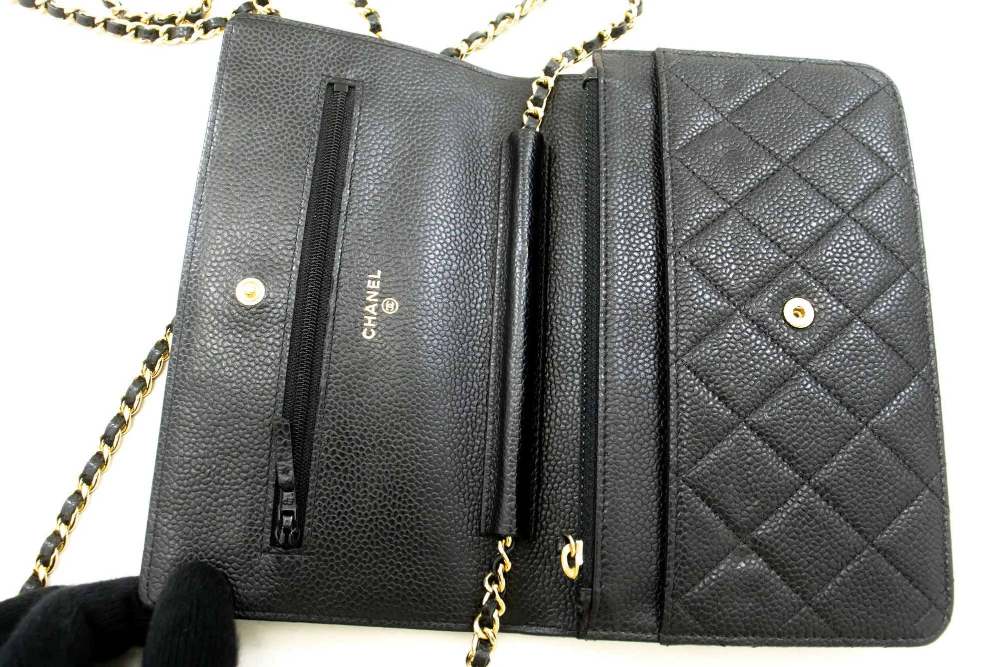 CHANEL Grained Calfskin Wallet On Chain WOC Black Shoulder Bag p63