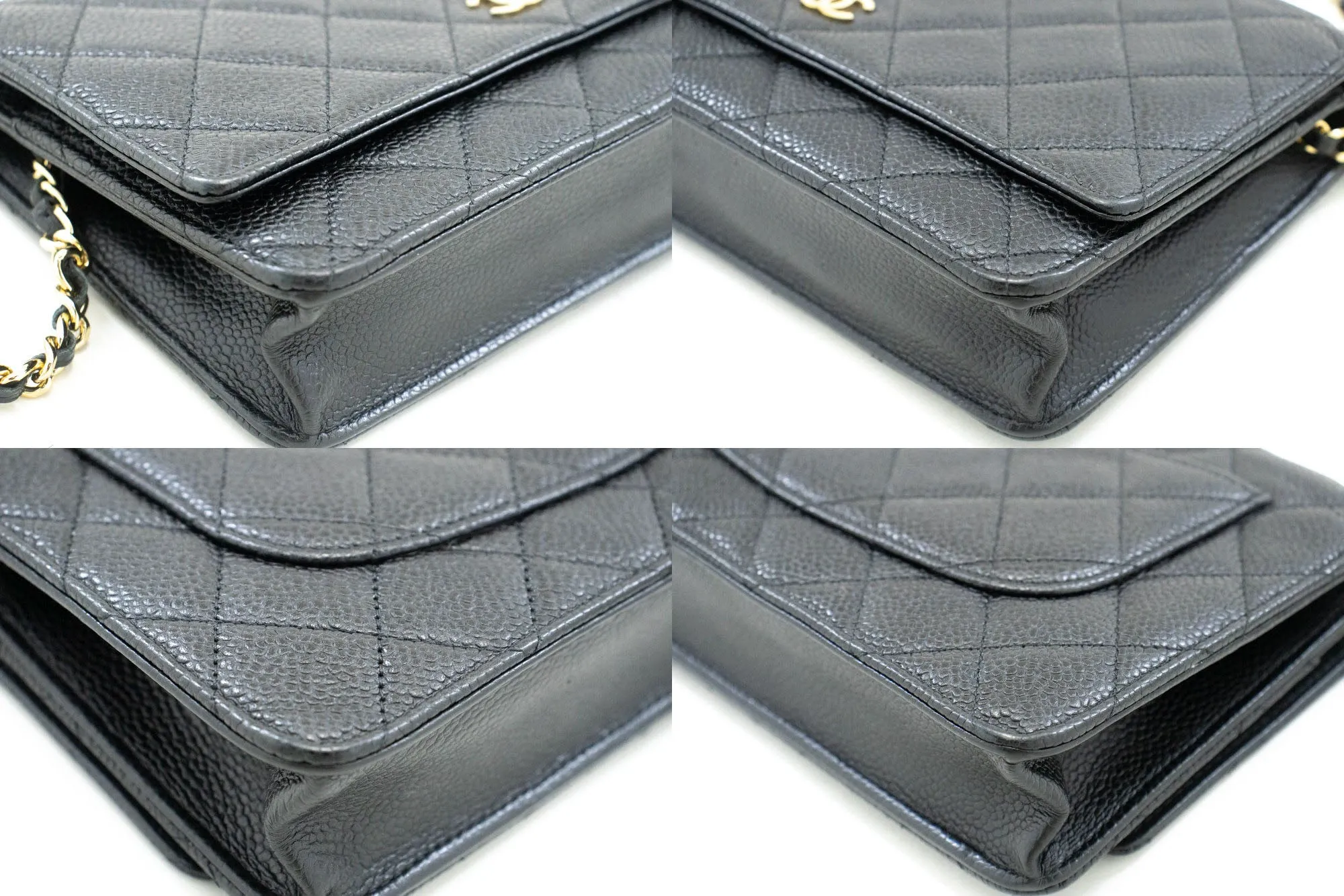 CHANEL Grained Calfskin Wallet On Chain WOC Black Shoulder Bag p63