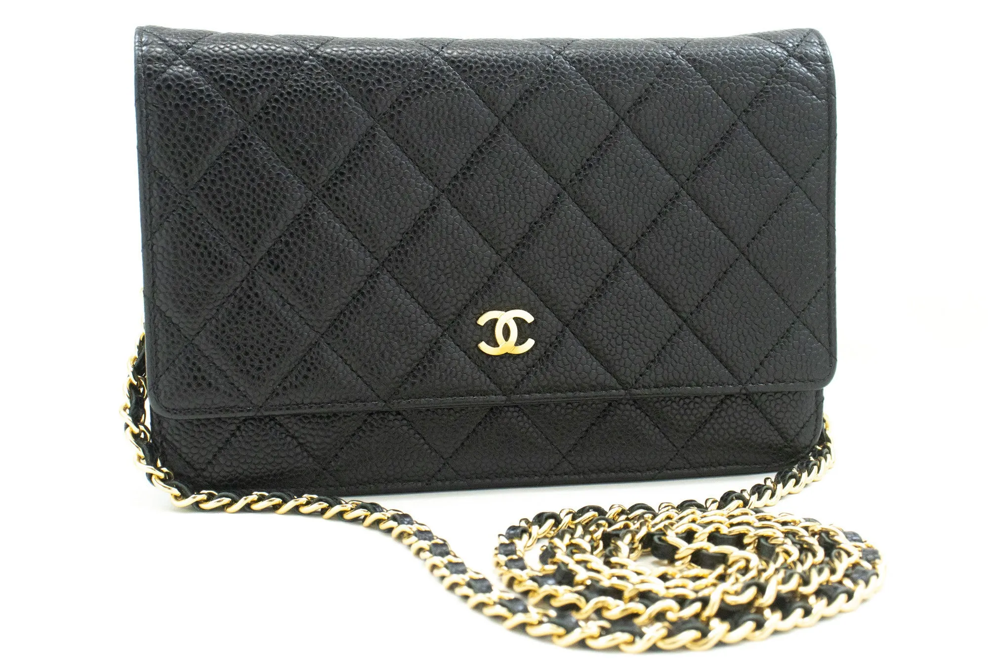 CHANEL Grained Calfskin Wallet On Chain WOC Black Shoulder Bag p63