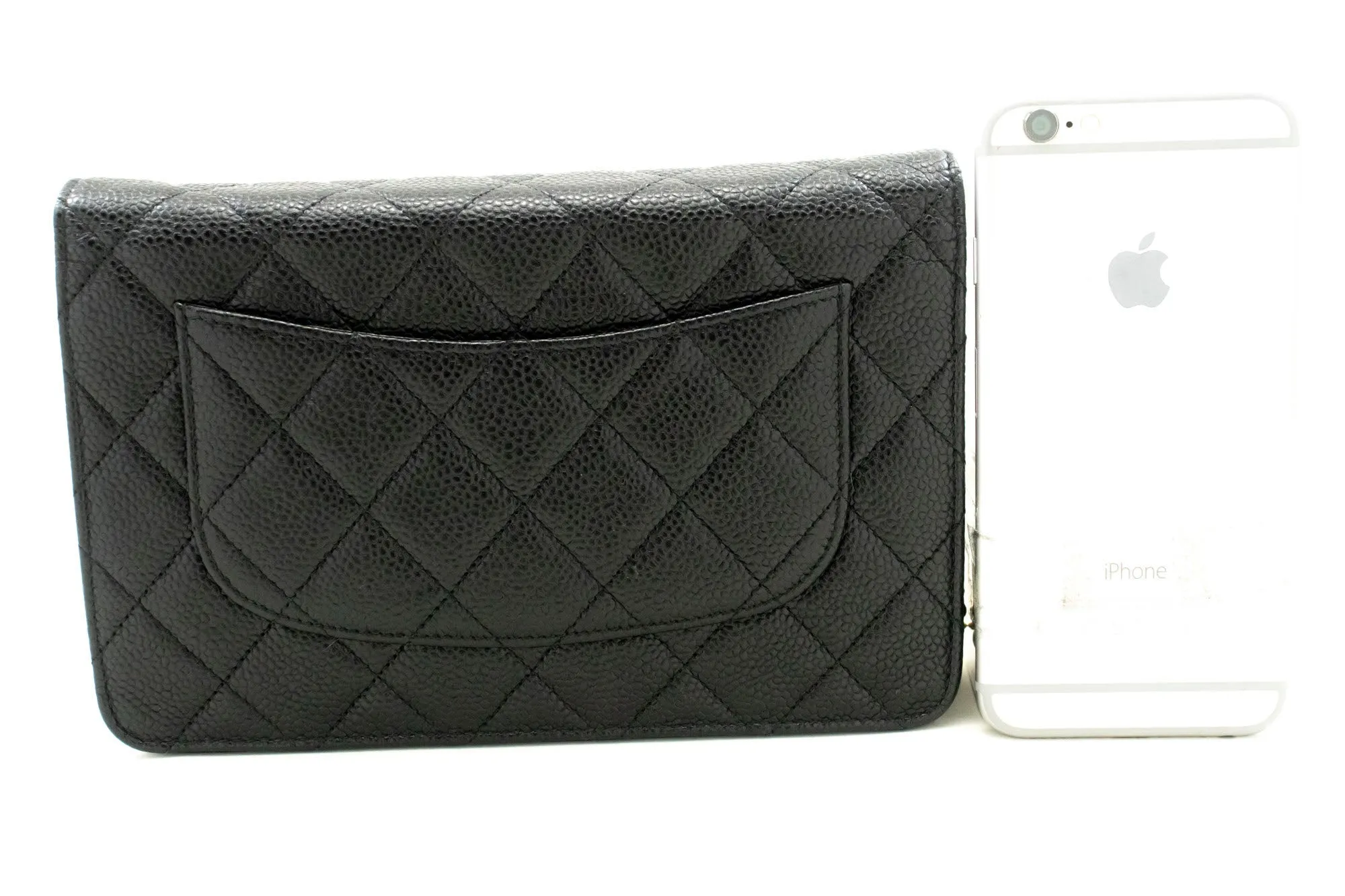 CHANEL Grained Calfskin Wallet On Chain WOC Black Shoulder Bag p63