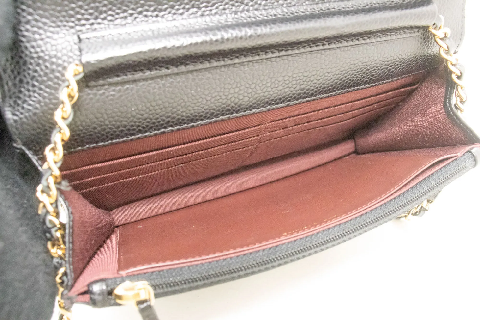 CHANEL Grained Calfskin Wallet On Chain WOC Black Shoulder Bag p63