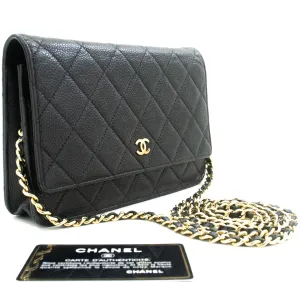 CHANEL Grained Calfskin Wallet On Chain WOC Black Shoulder Bag p63