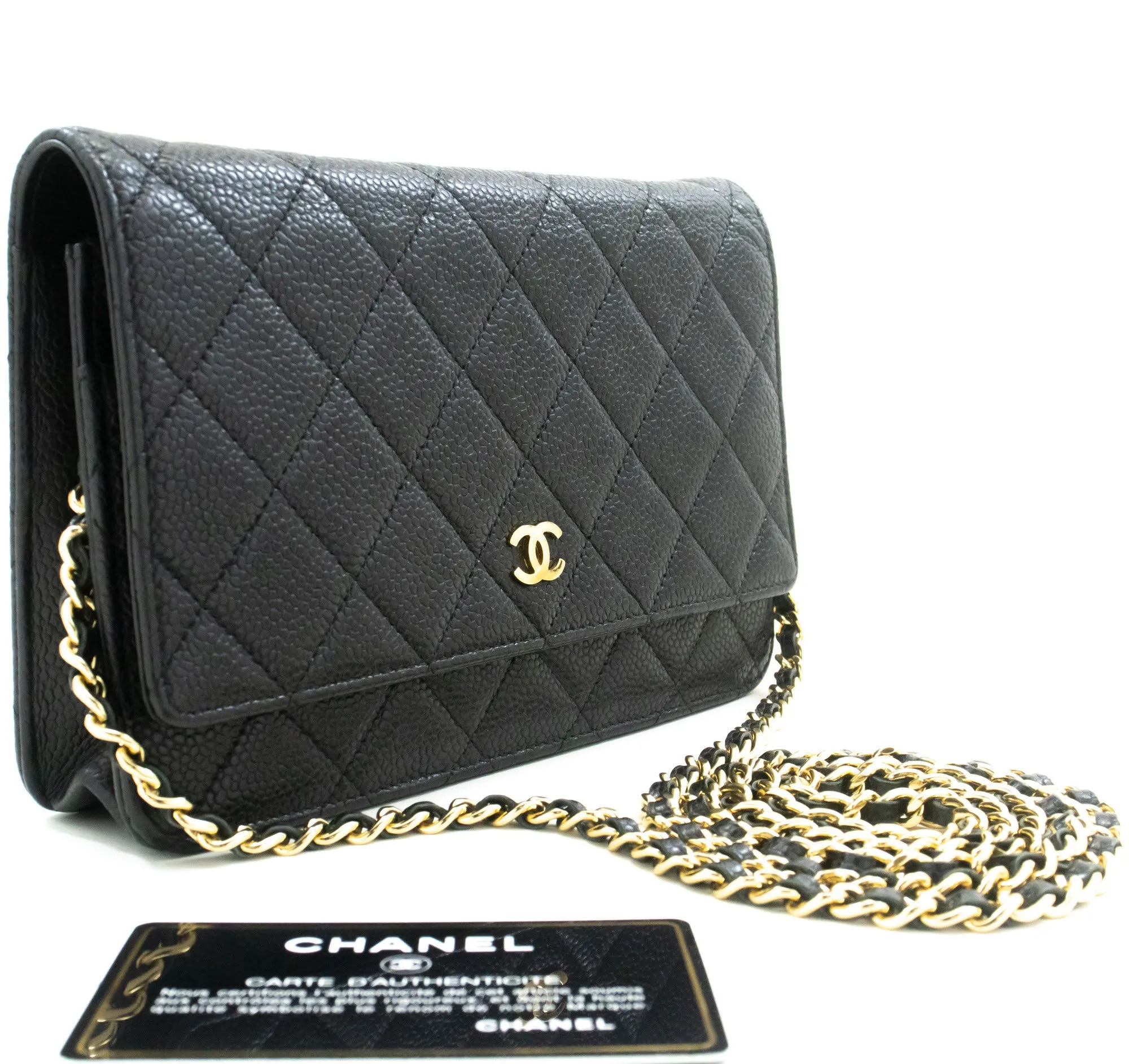 CHANEL Grained Calfskin Wallet On Chain WOC Black Shoulder Bag p63