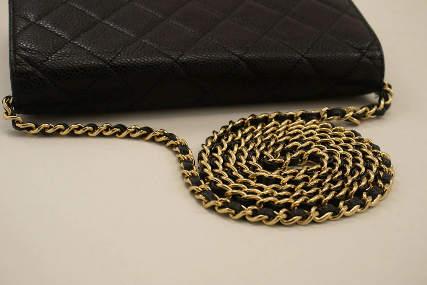 CHANEL Grained Calfskin Wallet On Chain WOC Black Shoulder Bag p63