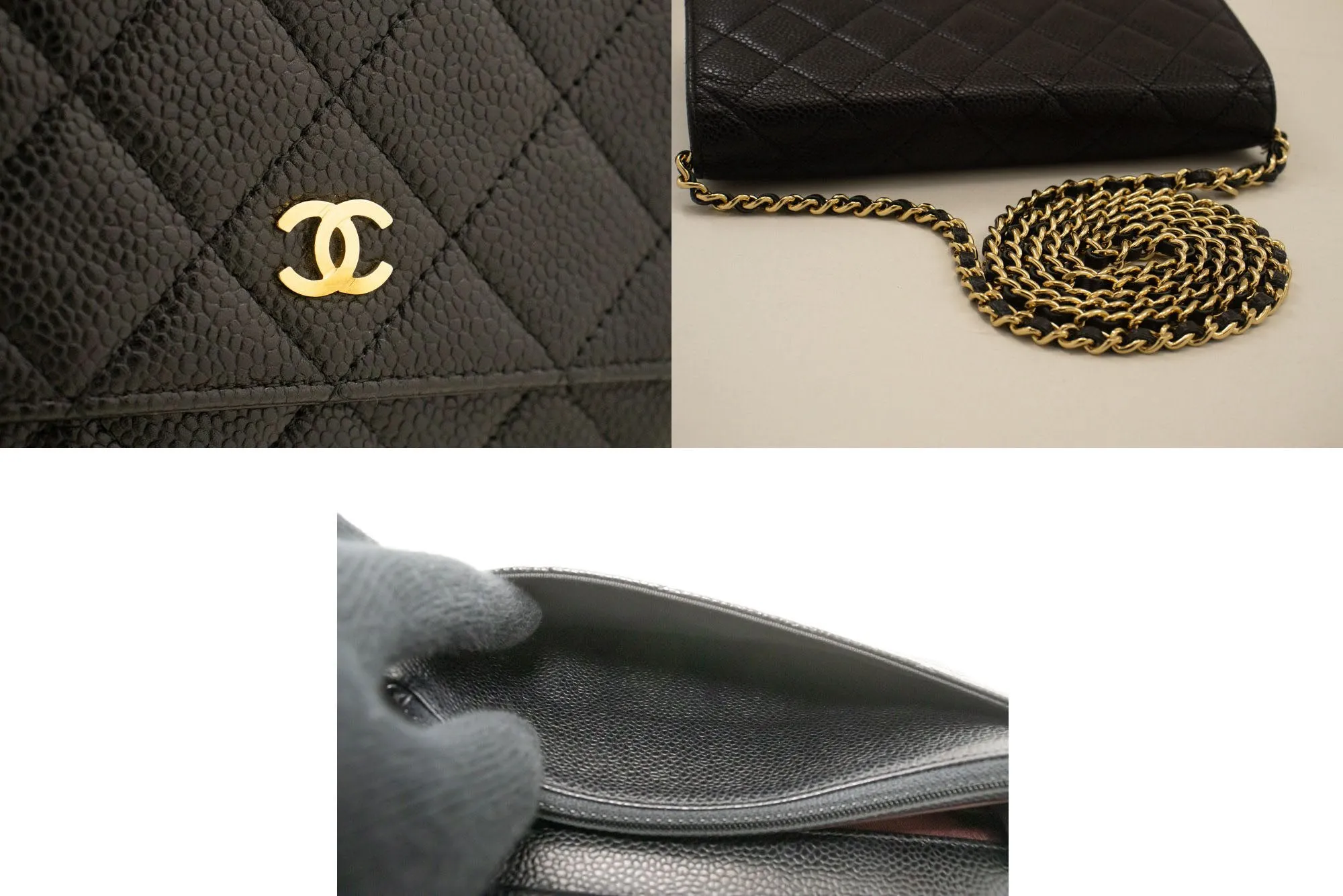 CHANEL Grained Calfskin Wallet On Chain WOC Black Shoulder Bag p63