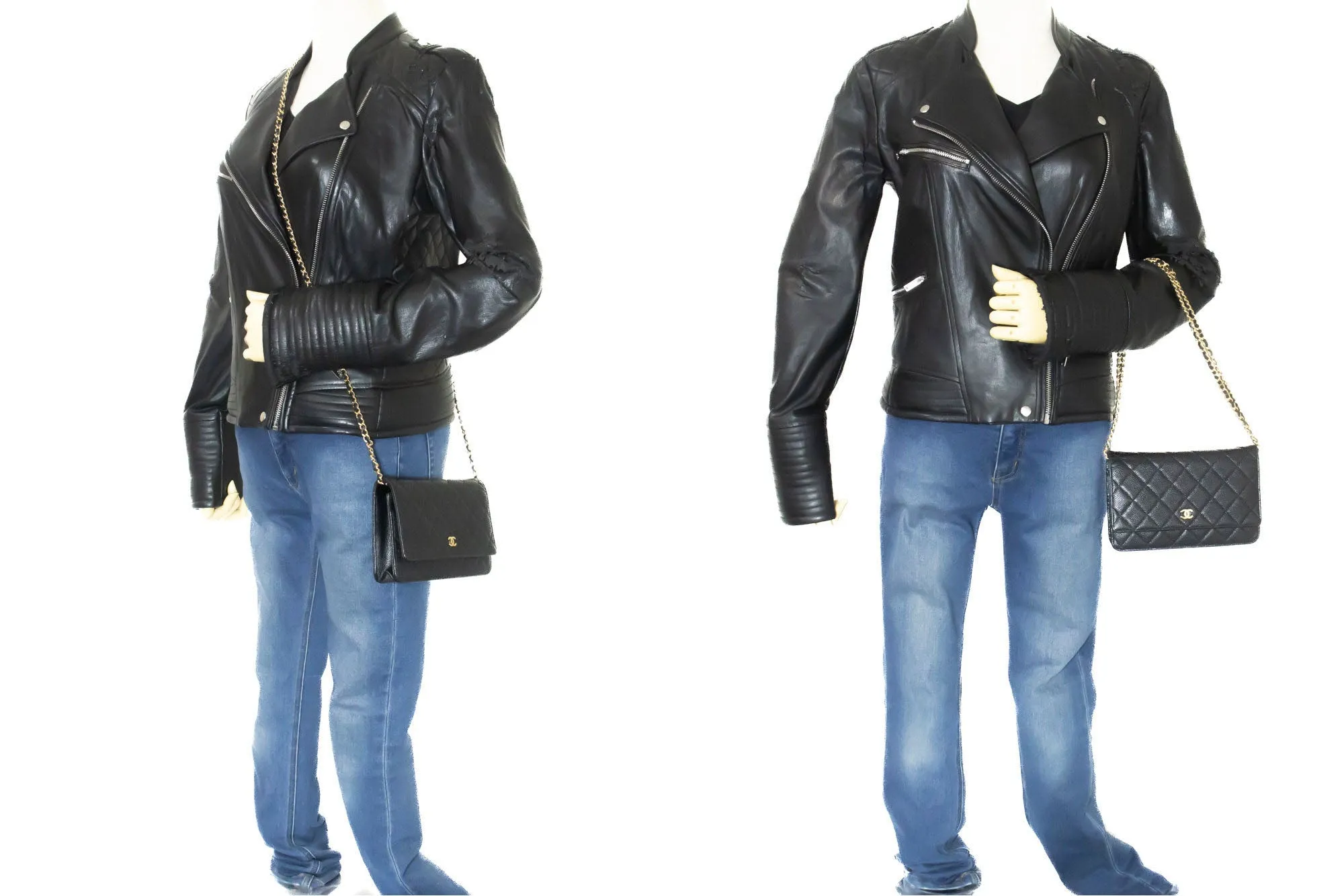 CHANEL Grained Calfskin Wallet On Chain WOC Black Shoulder Bag p63