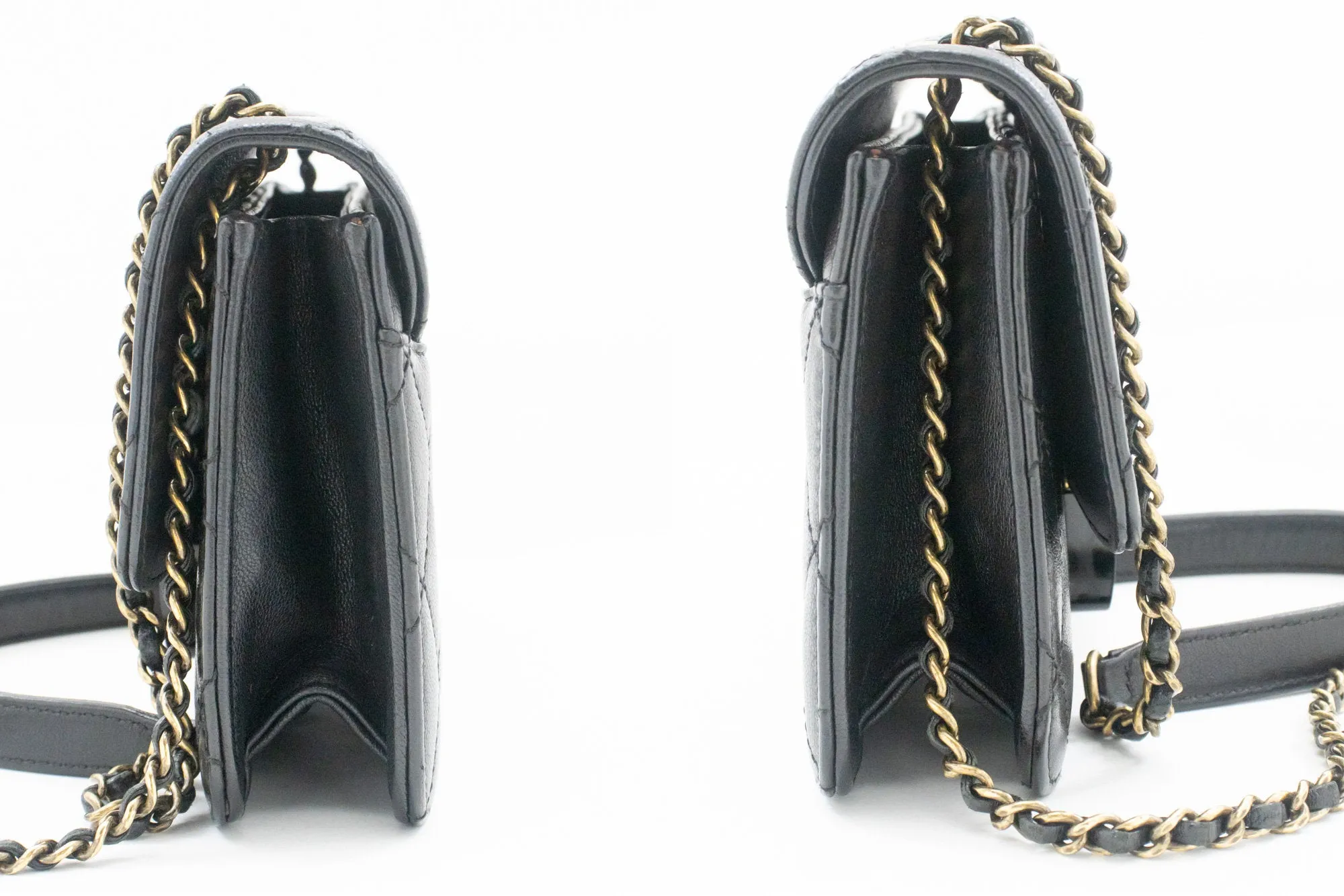 CHANEL Mini Calfskin Chain Shoulder Bag Black Quilted Flap Leather n59