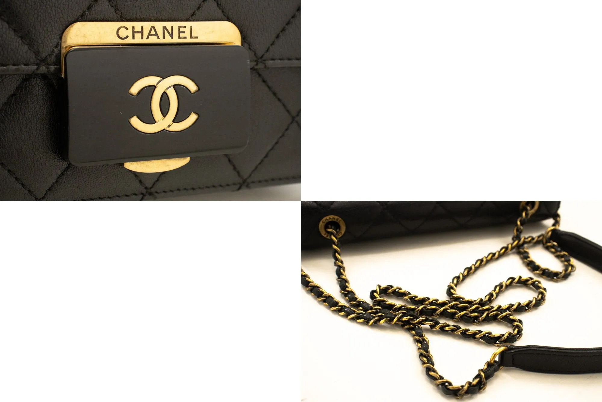CHANEL Mini Calfskin Chain Shoulder Bag Black Quilted Flap Leather n59