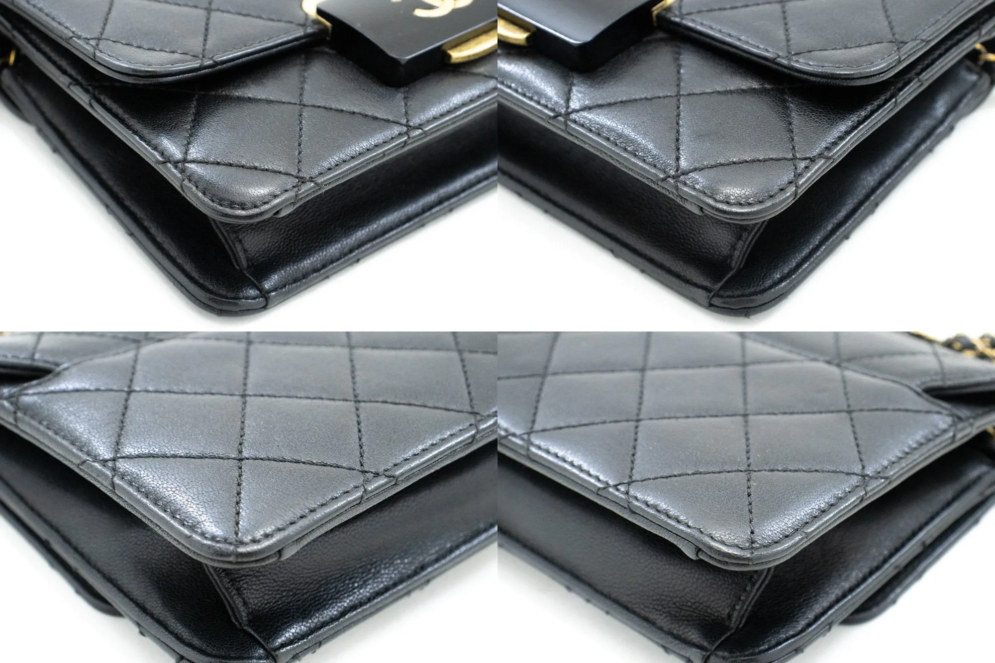 CHANEL Mini Calfskin Chain Shoulder Bag Black Quilted Flap Leather n59