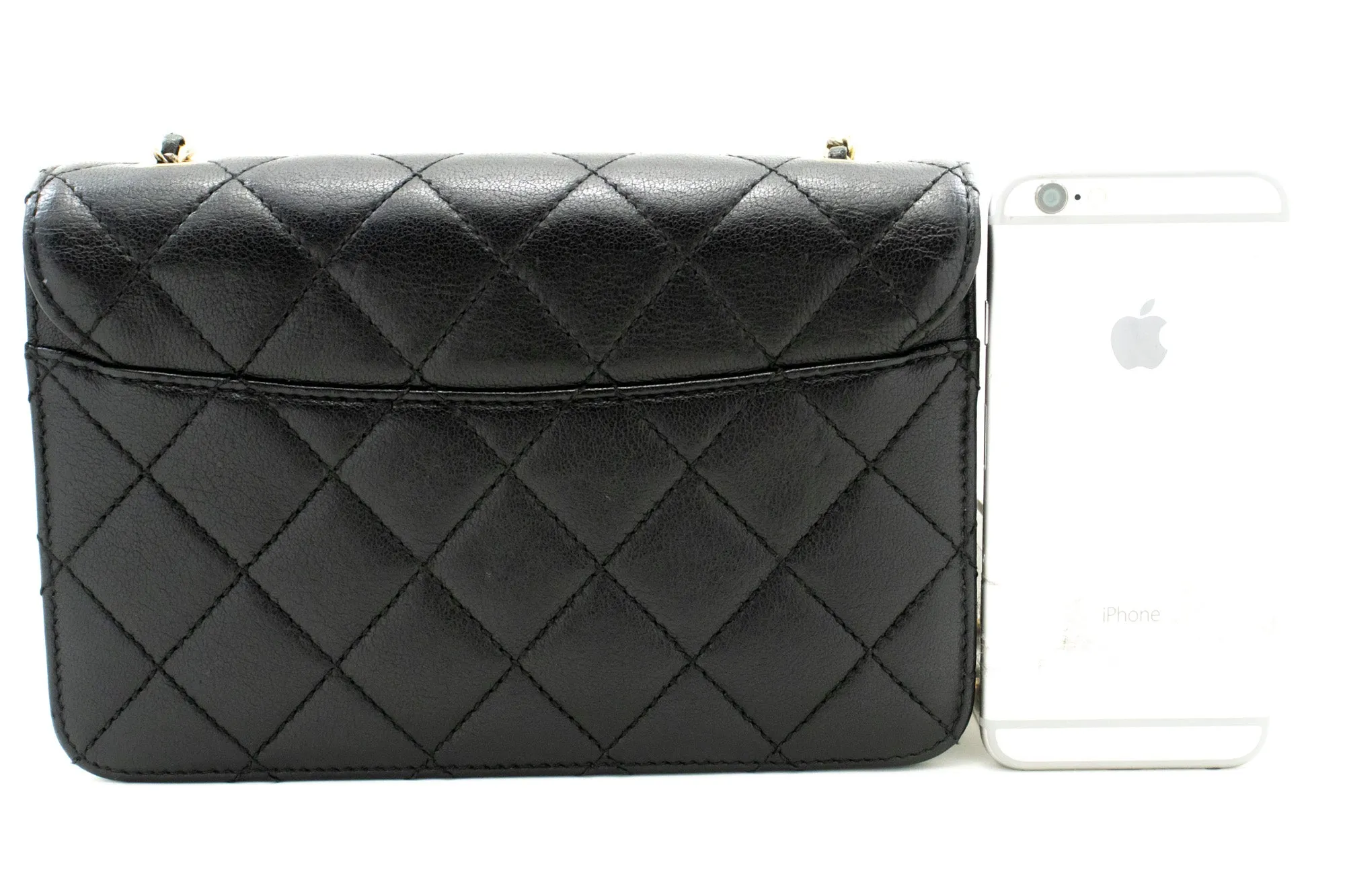 CHANEL Mini Calfskin Chain Shoulder Bag Black Quilted Flap Leather n59