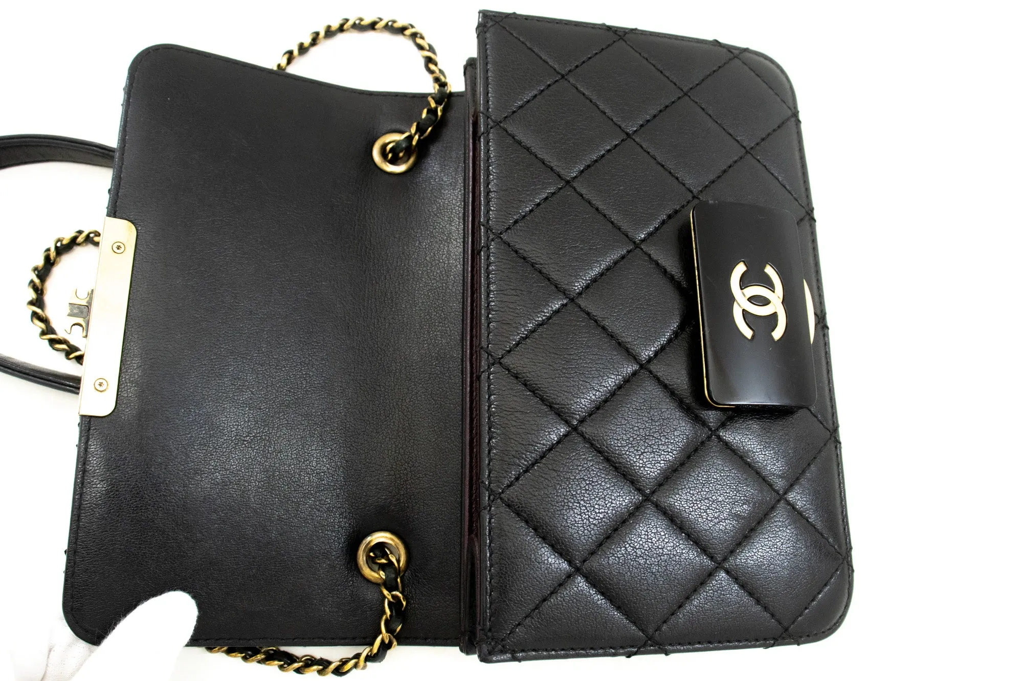 CHANEL Mini Calfskin Chain Shoulder Bag Black Quilted Flap Leather n59