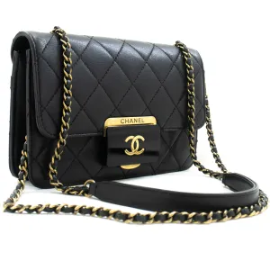 CHANEL Mini Calfskin Chain Shoulder Bag Black Quilted Flap Leather n59