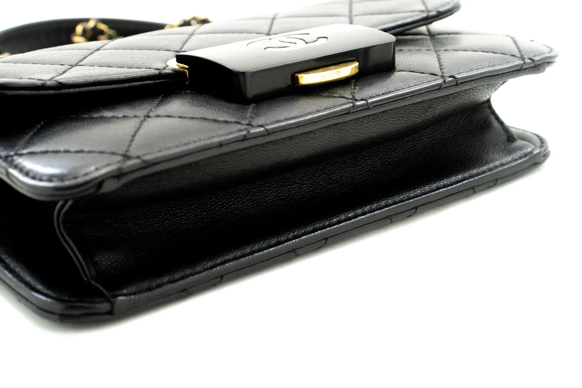 CHANEL Mini Calfskin Chain Shoulder Bag Black Quilted Flap Leather n59