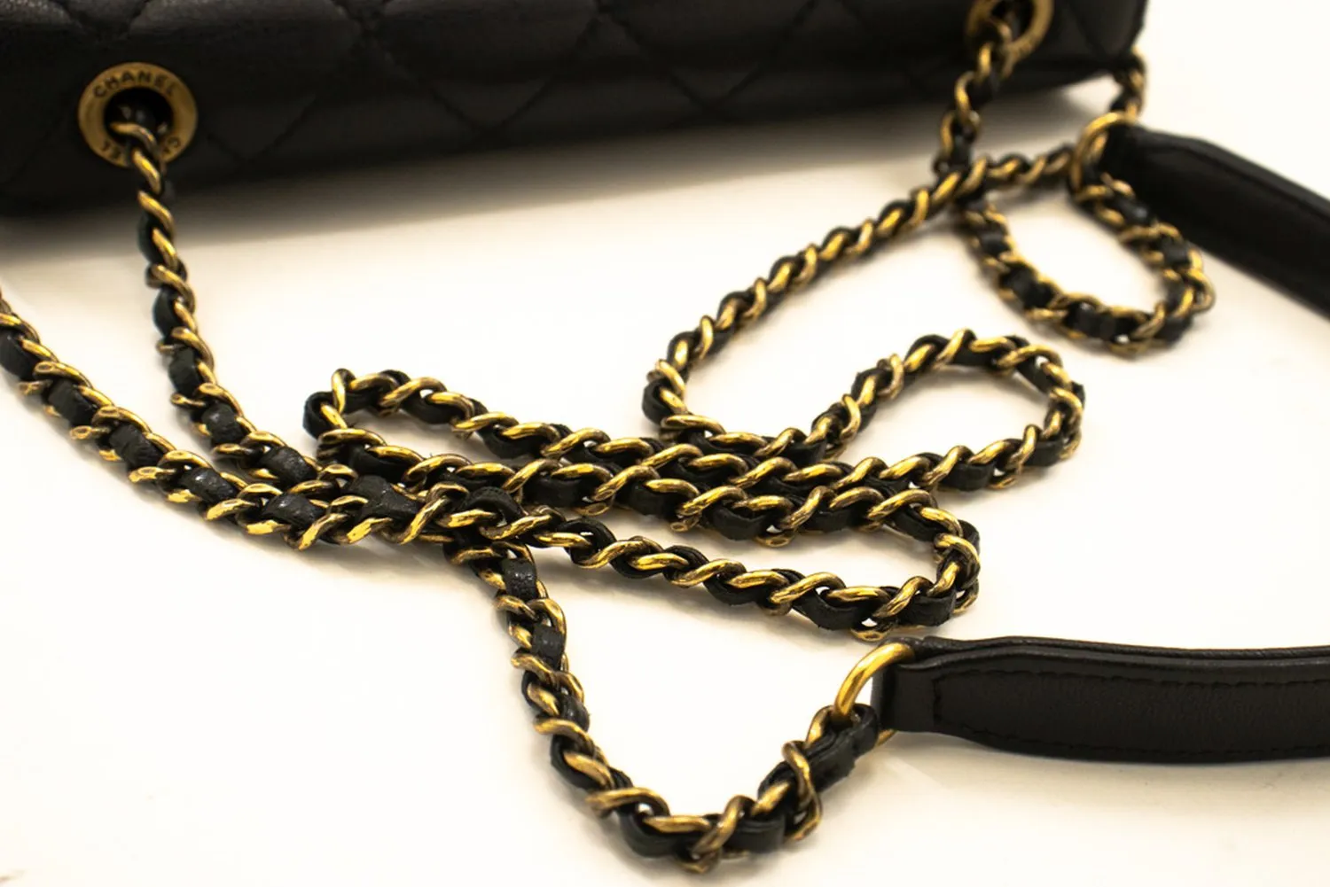 CHANEL Mini Calfskin Chain Shoulder Bag Black Quilted Flap Leather n59