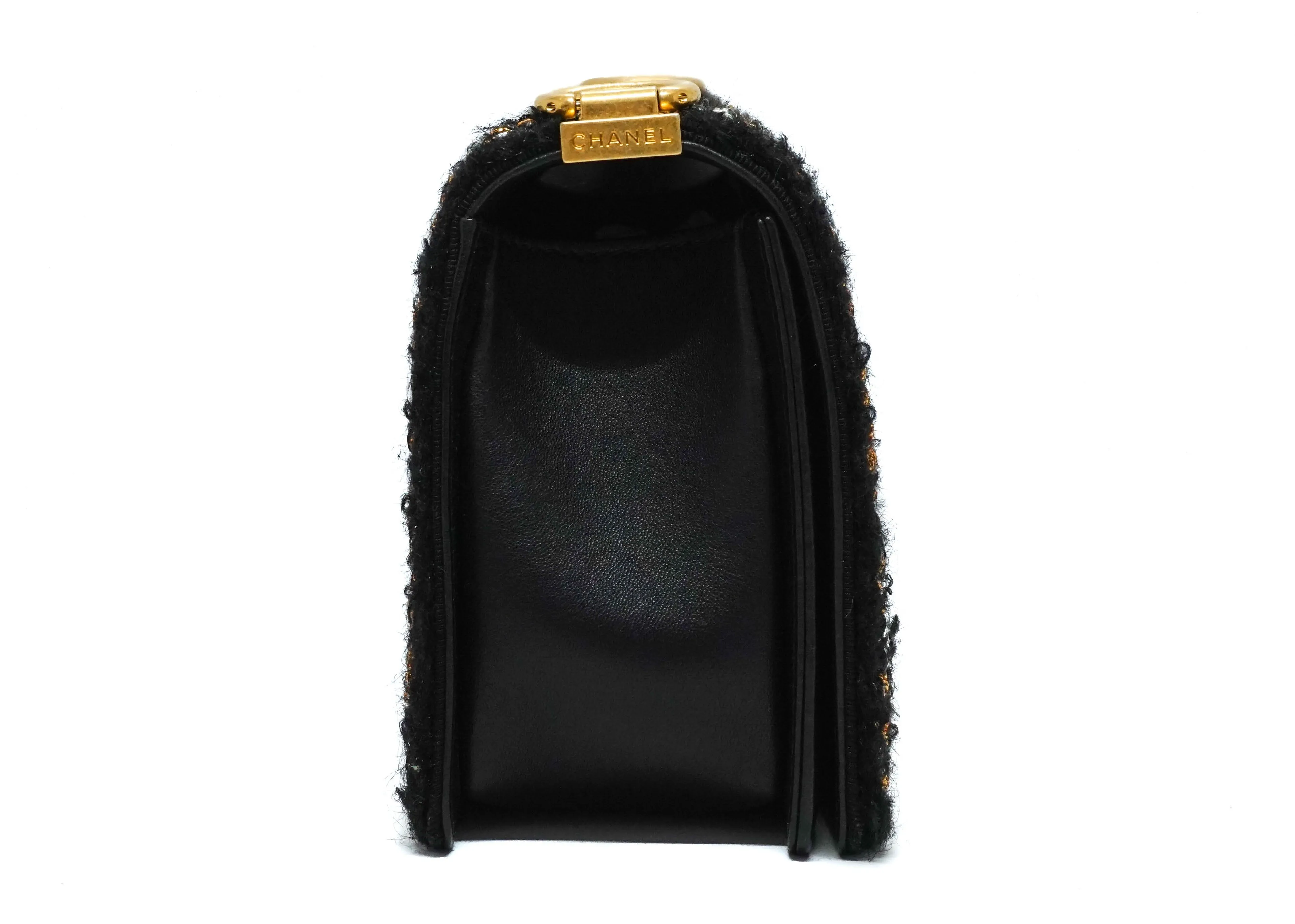 Chanel Rare Tweed "Jacket" Black Lambskin Old Medium Boy Bag
