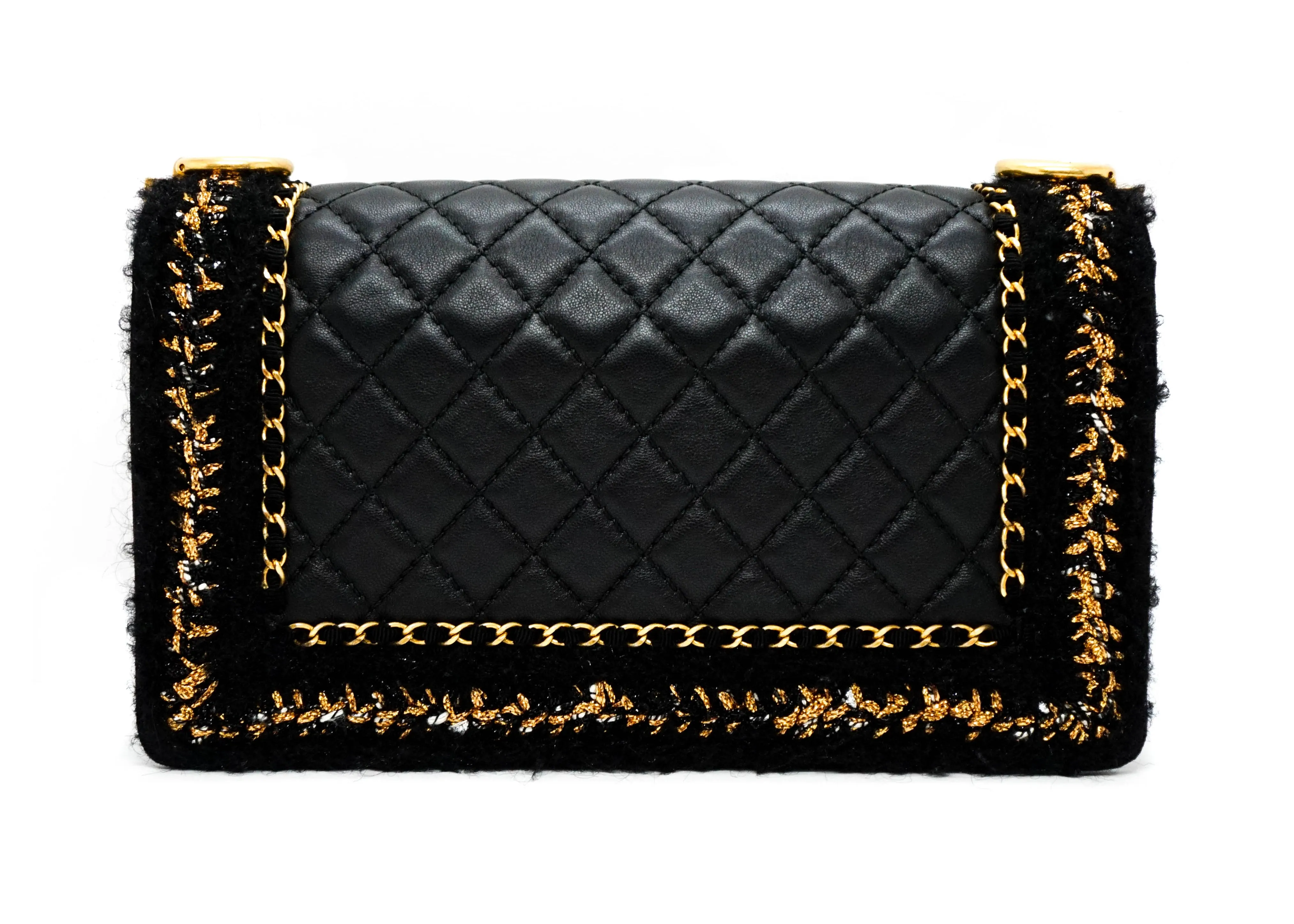 Chanel Rare Tweed "Jacket" Black Lambskin Old Medium Boy Bag