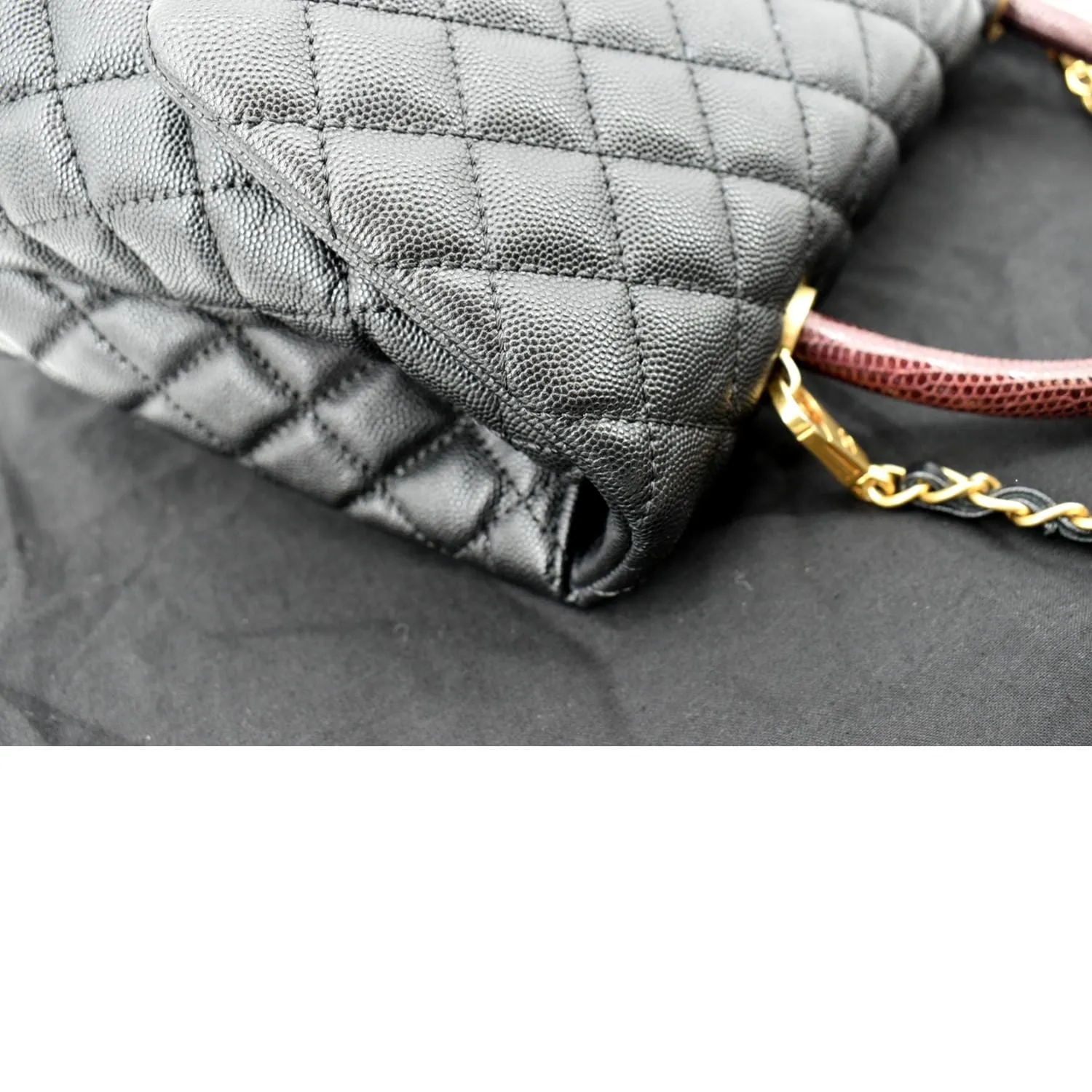 CHANEL Small Coco Quilted Caviar Lizard Handle Shoulder Bag Black  - Hot Deals