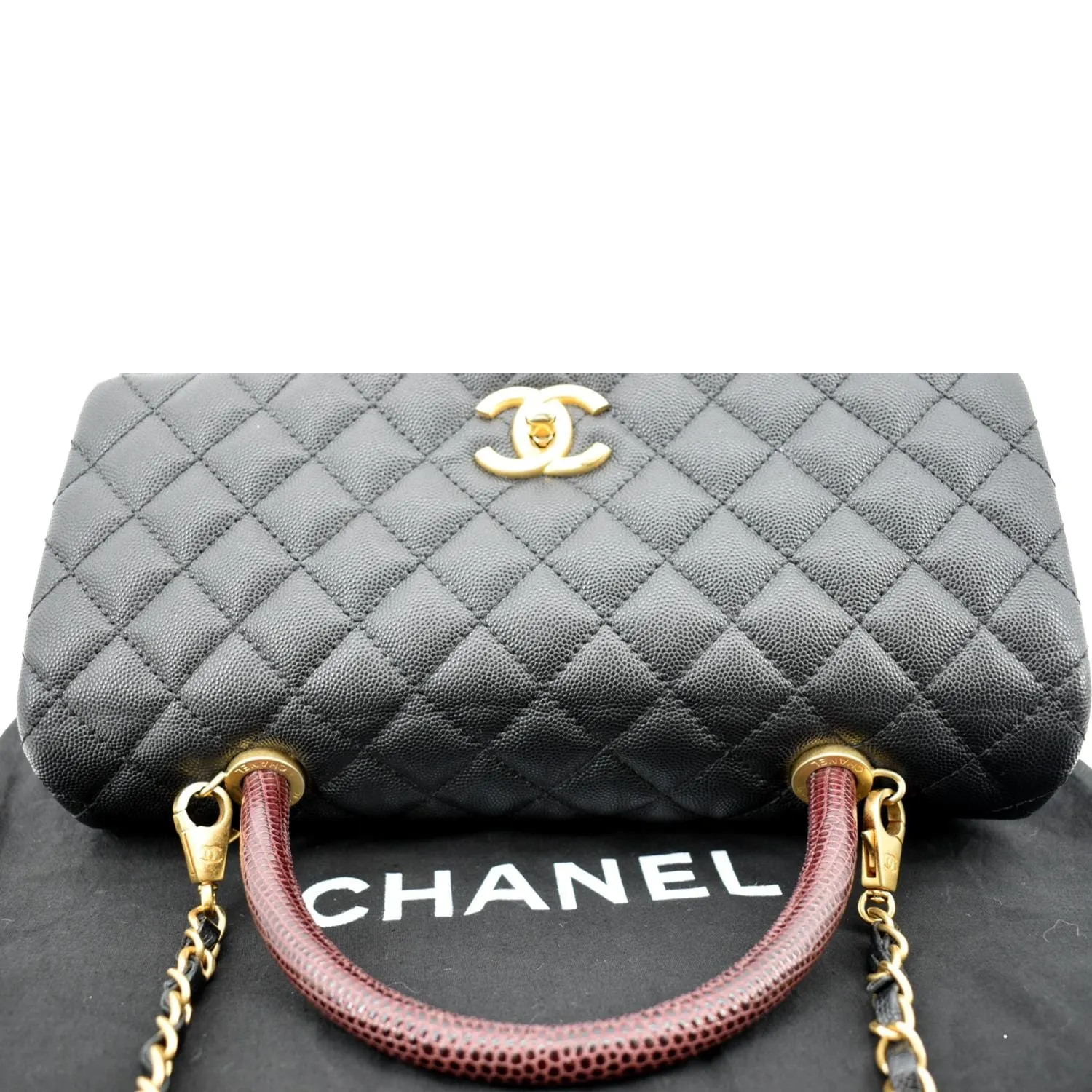 CHANEL Small Coco Quilted Caviar Lizard Handle Shoulder Bag Black  - Hot Deals