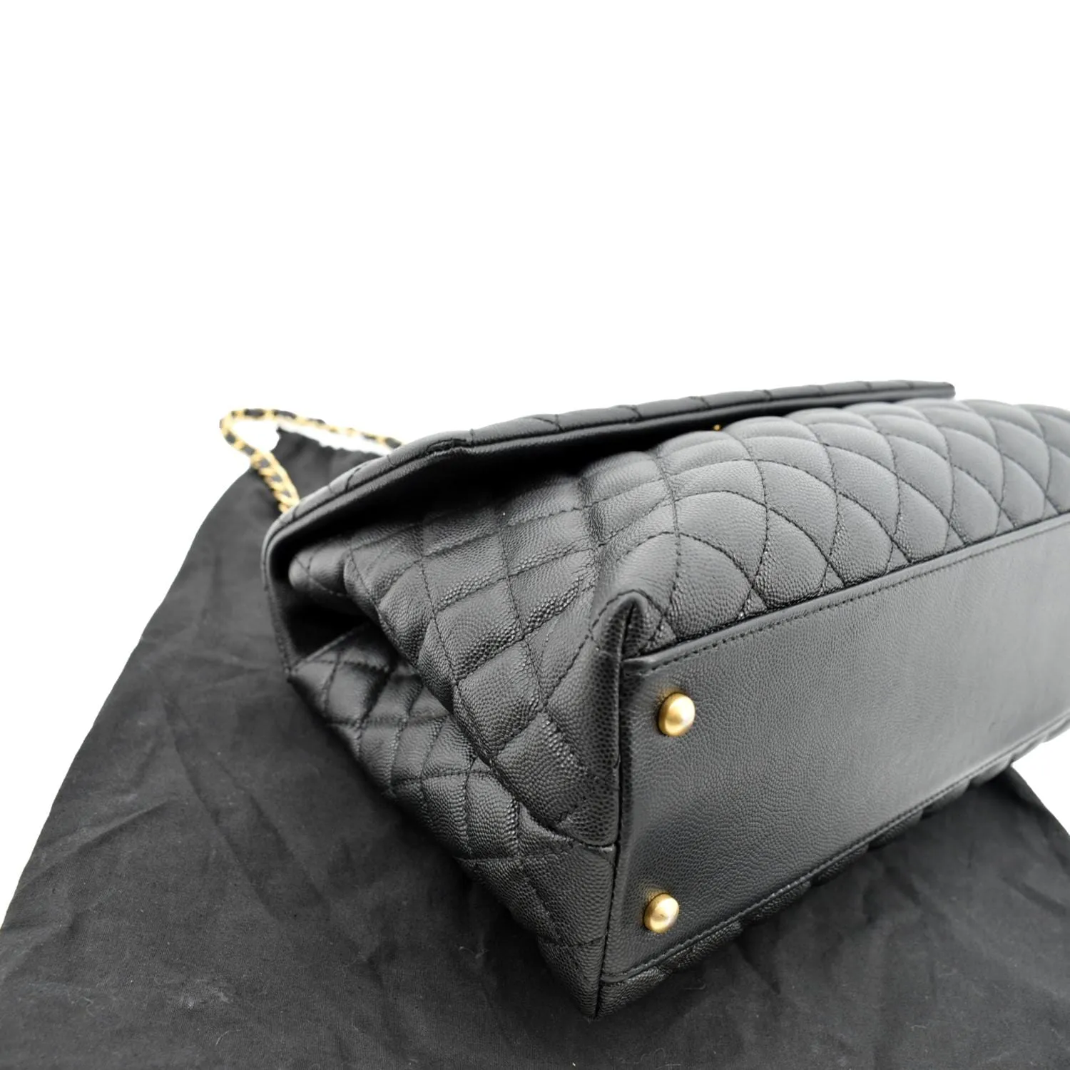 CHANEL Small Coco Quilted Caviar Lizard Handle Shoulder Bag Black  - Hot Deals