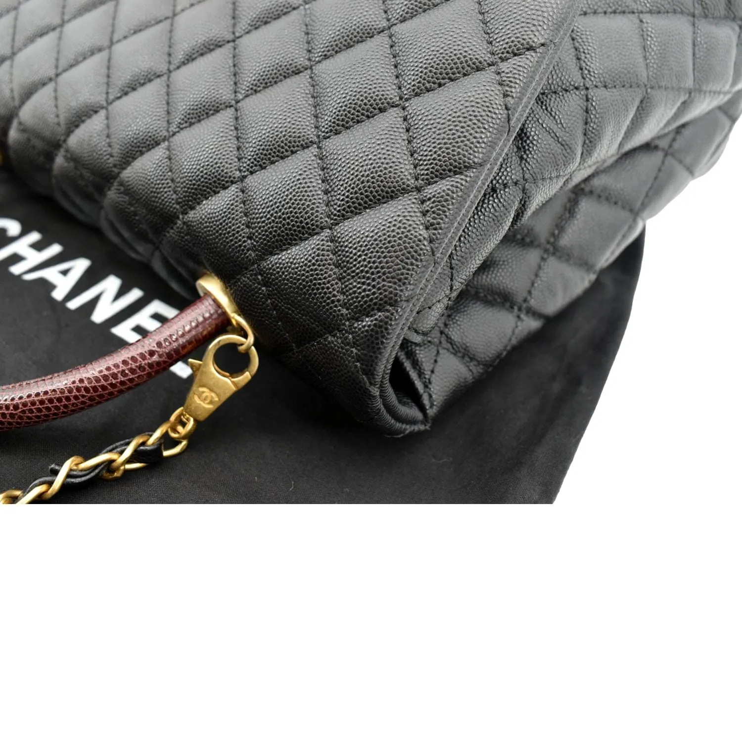 CHANEL Small Coco Quilted Caviar Lizard Handle Shoulder Bag Black  - Hot Deals