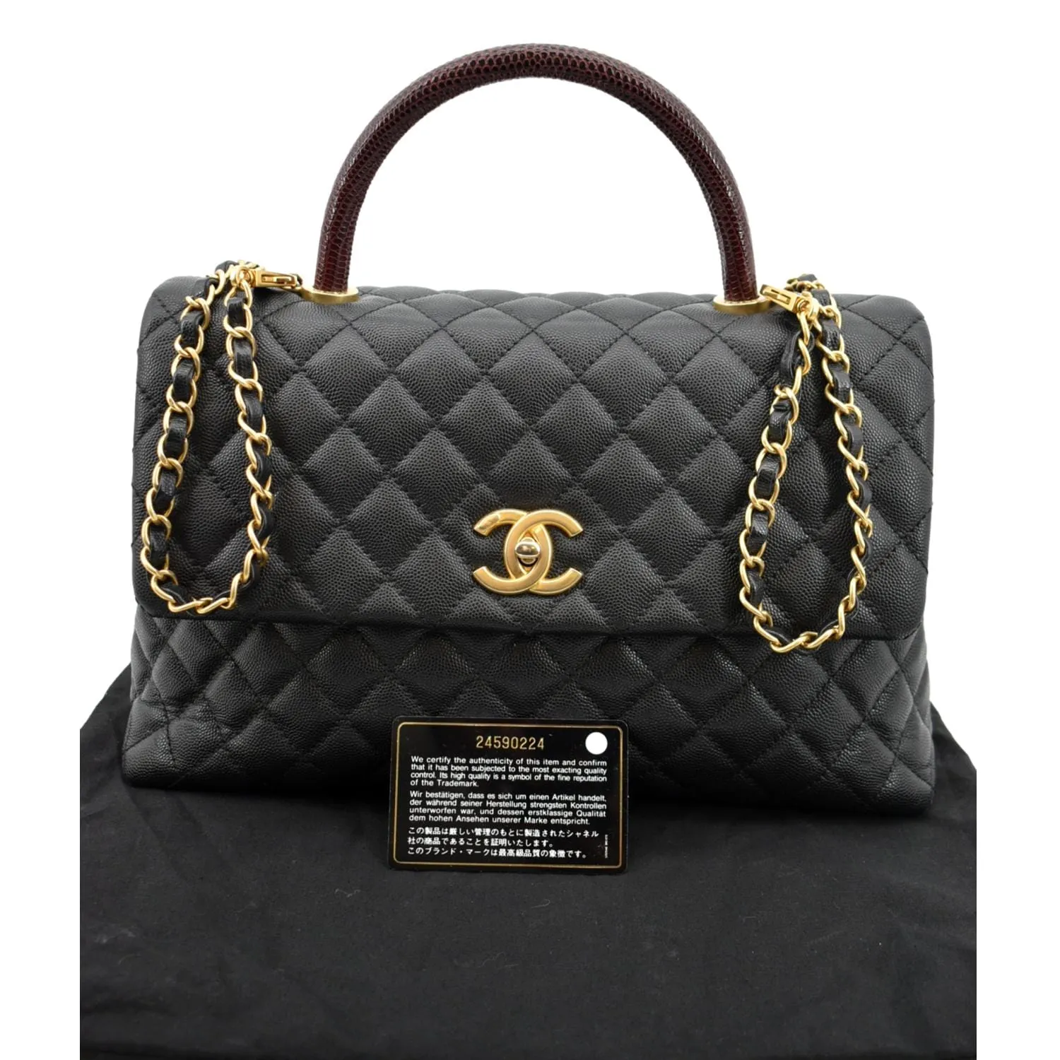 CHANEL Small Coco Quilted Caviar Lizard Handle Shoulder Bag Black  - Hot Deals