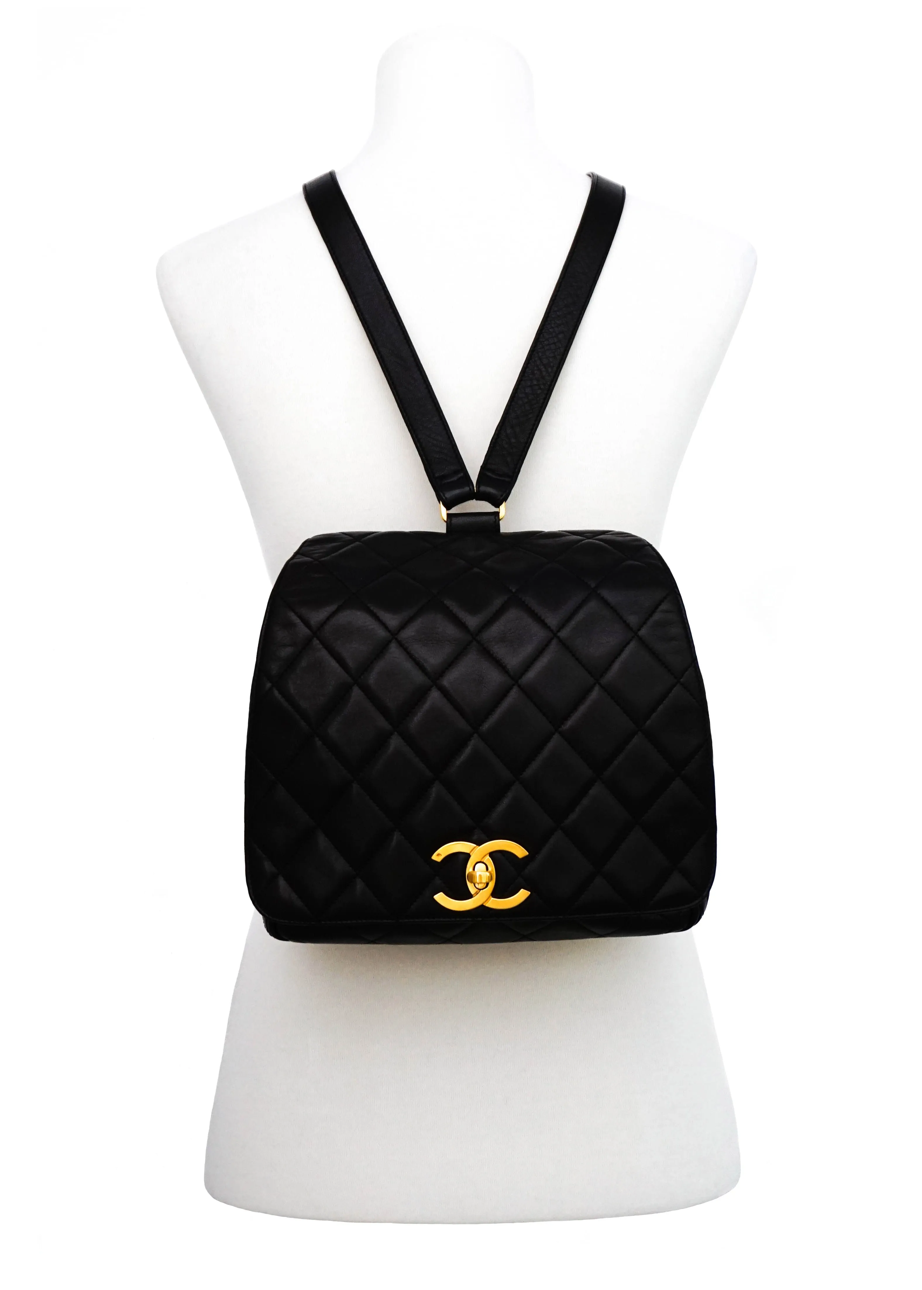 Chanel Vintage Black Lambskin Rare Backpack