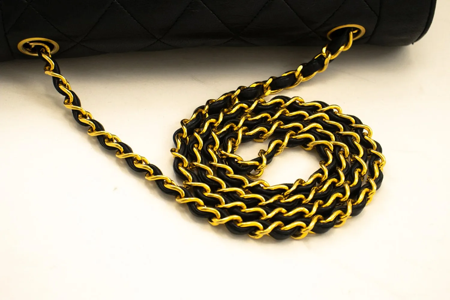 CHANEL Vintage Medium Chain Shoulder Bag Black Lambskin Quilted m37