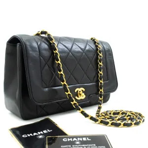 CHANEL Vintage Medium Chain Shoulder Bag Black Lambskin Quilted m37