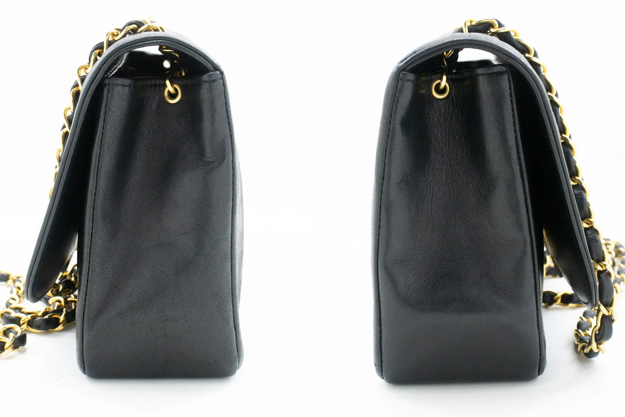 CHANEL Vintage Medium Chain Shoulder Bag Black Lambskin Quilted m37