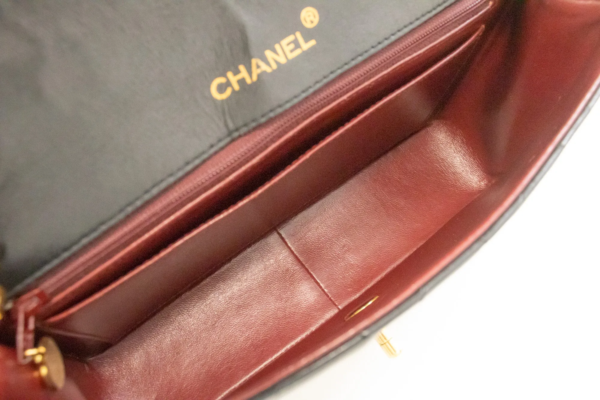 CHANEL Vintage Medium Chain Shoulder Bag Black Lambskin Quilted m37