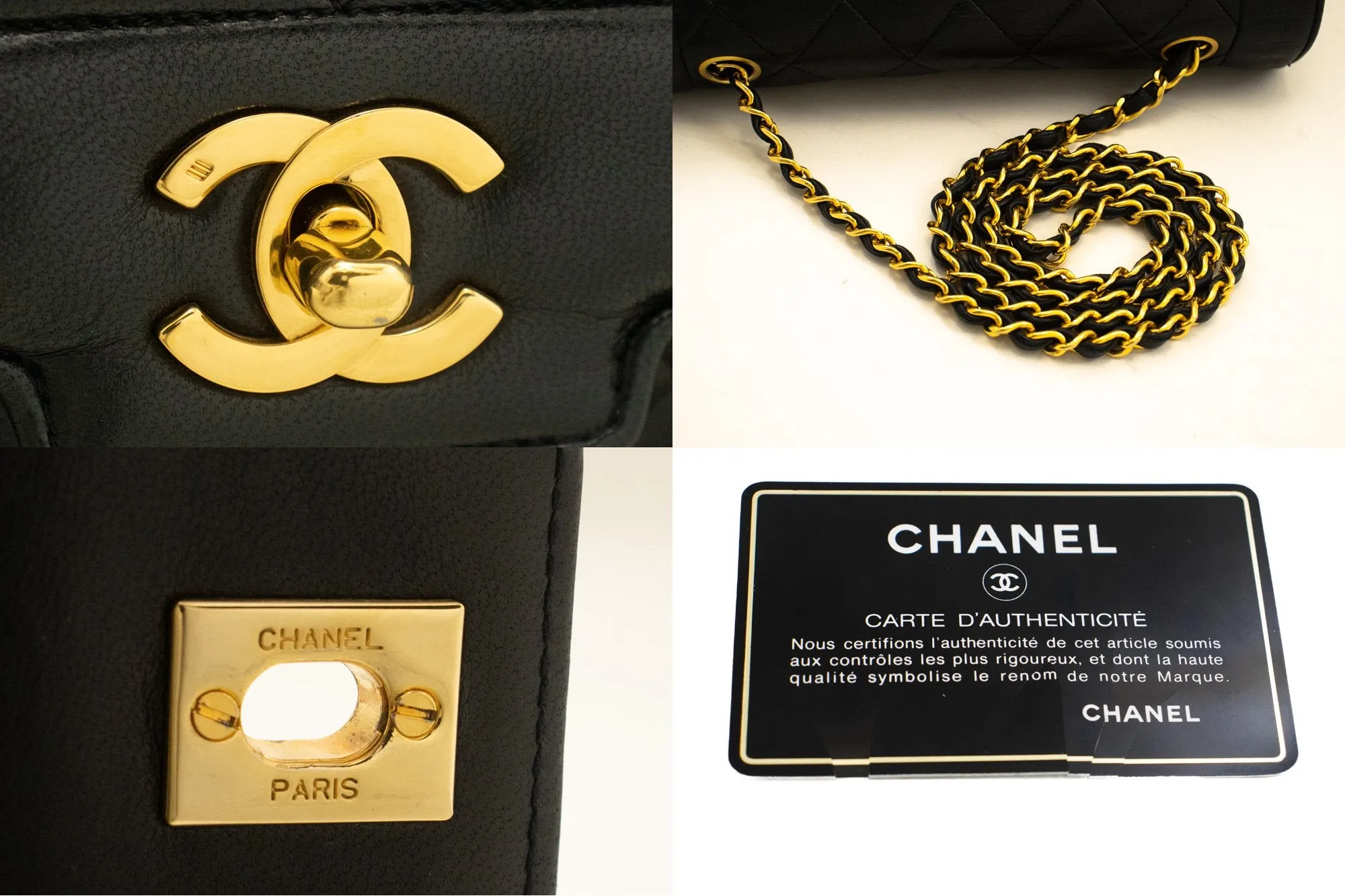 CHANEL Vintage Medium Chain Shoulder Bag Black Lambskin Quilted m37