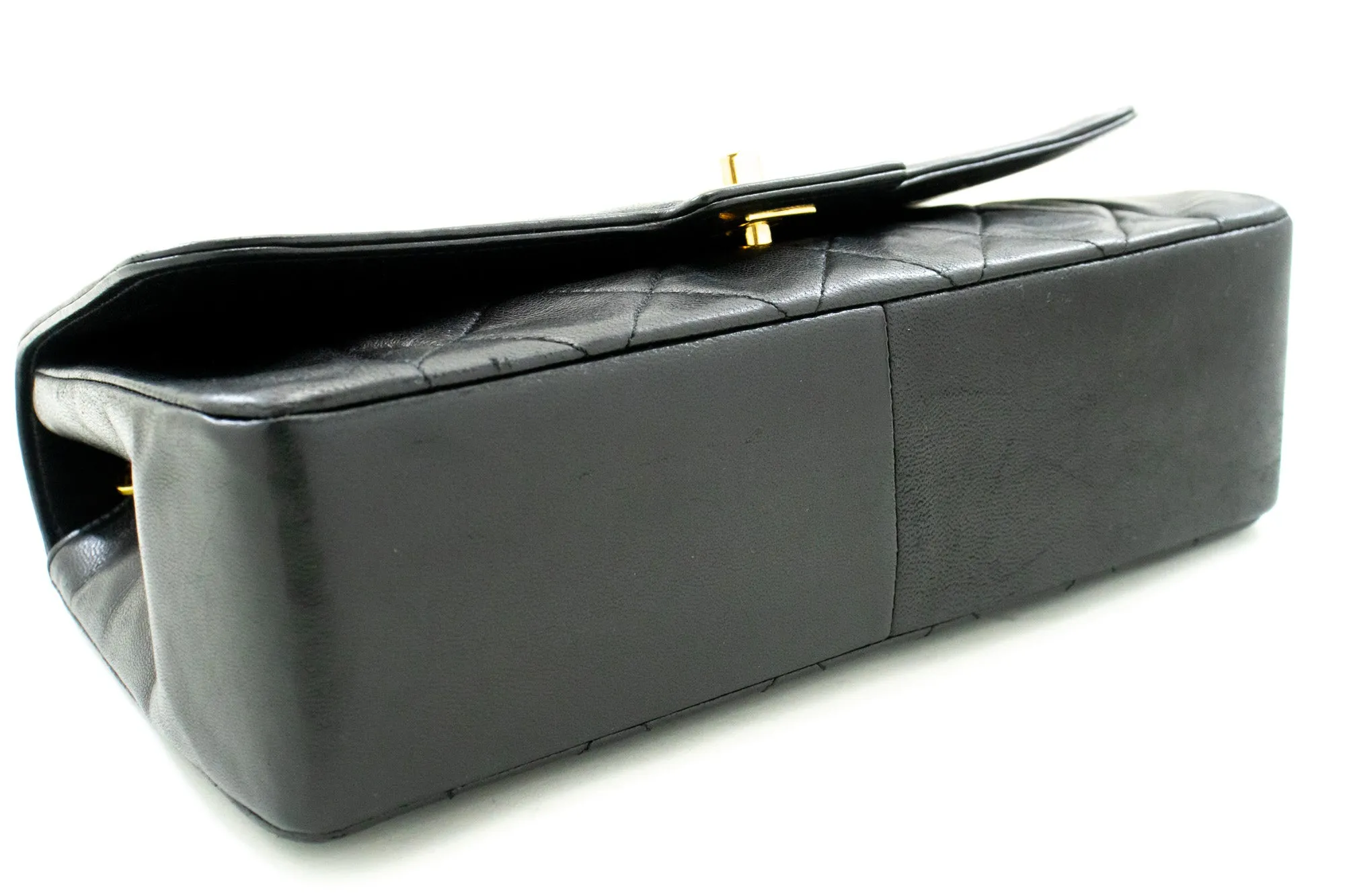 CHANEL Vintage Medium Chain Shoulder Bag Black Lambskin Quilted m37