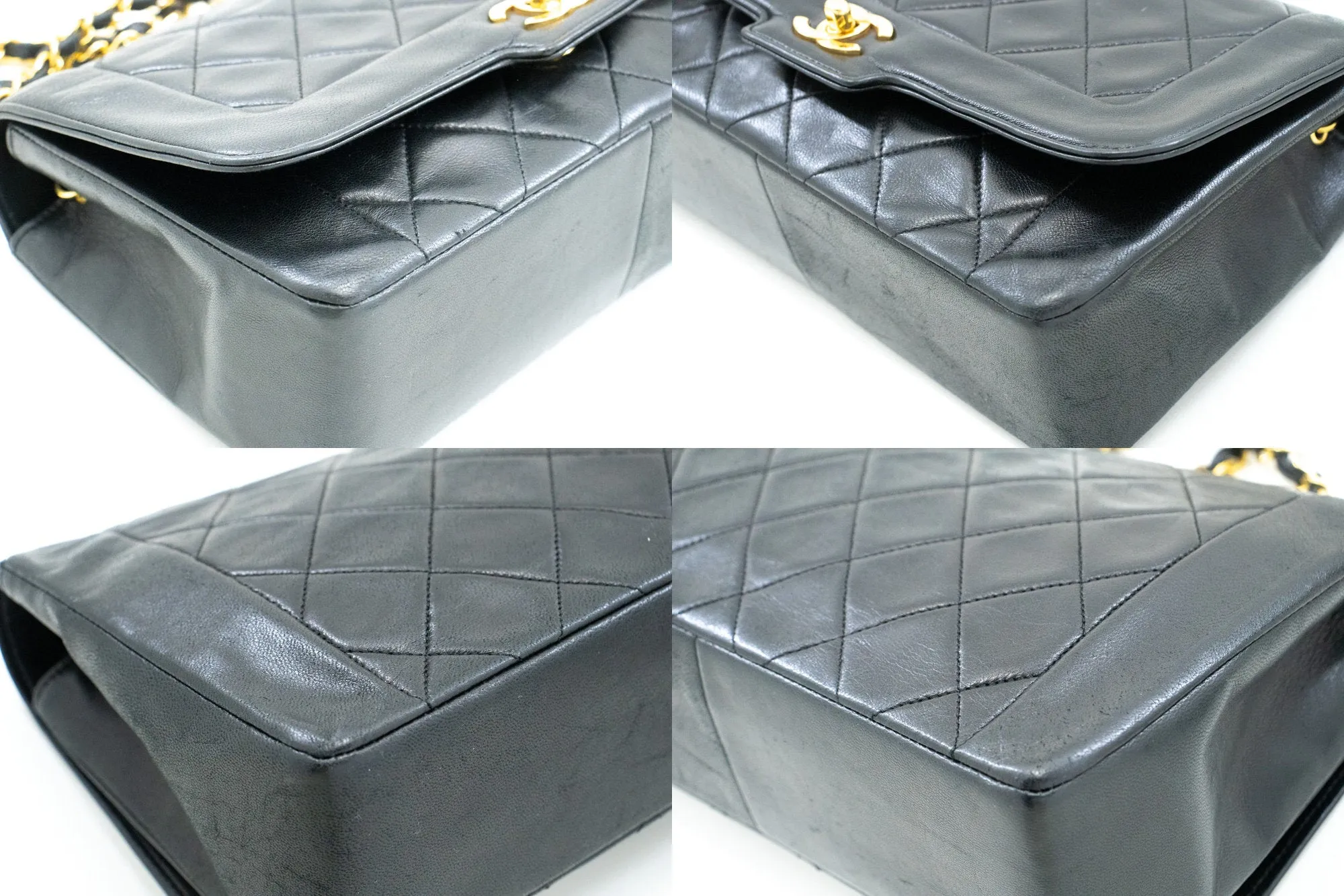 CHANEL Vintage Medium Chain Shoulder Bag Black Lambskin Quilted m37