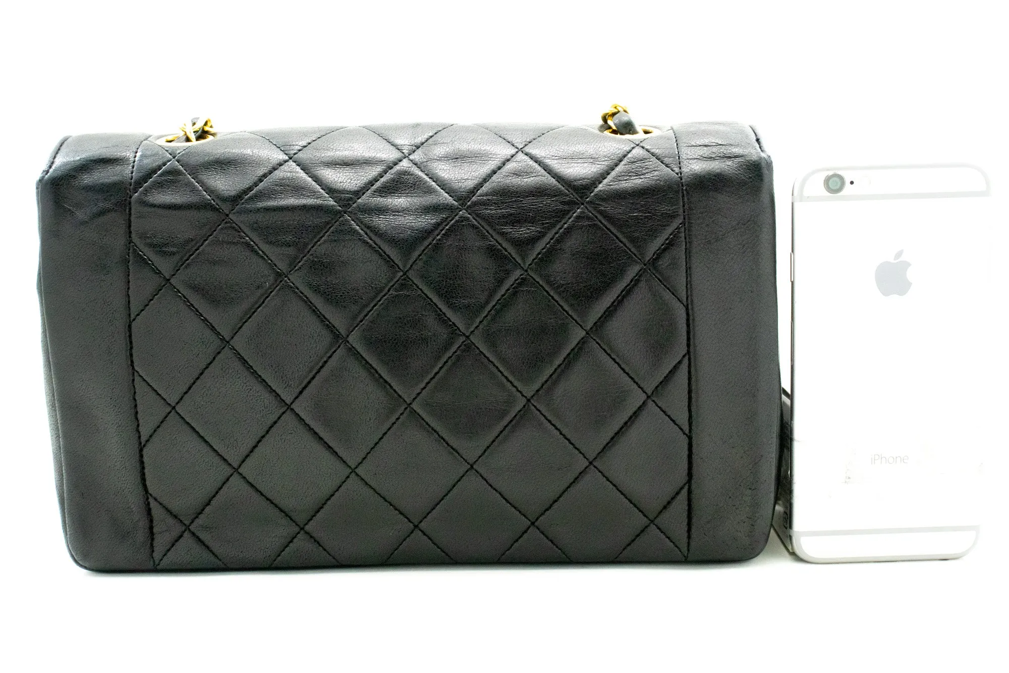 CHANEL Vintage Medium Chain Shoulder Bag Black Lambskin Quilted m37