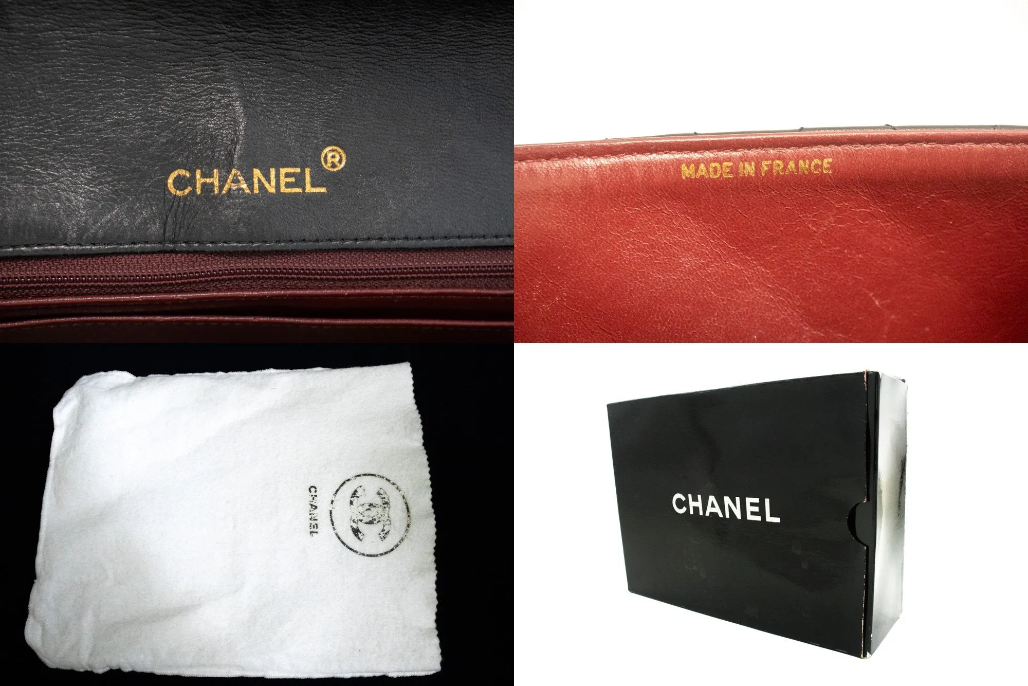 CHANEL Vintage Medium Chain Shoulder Bag Black Lambskin Quilted m37