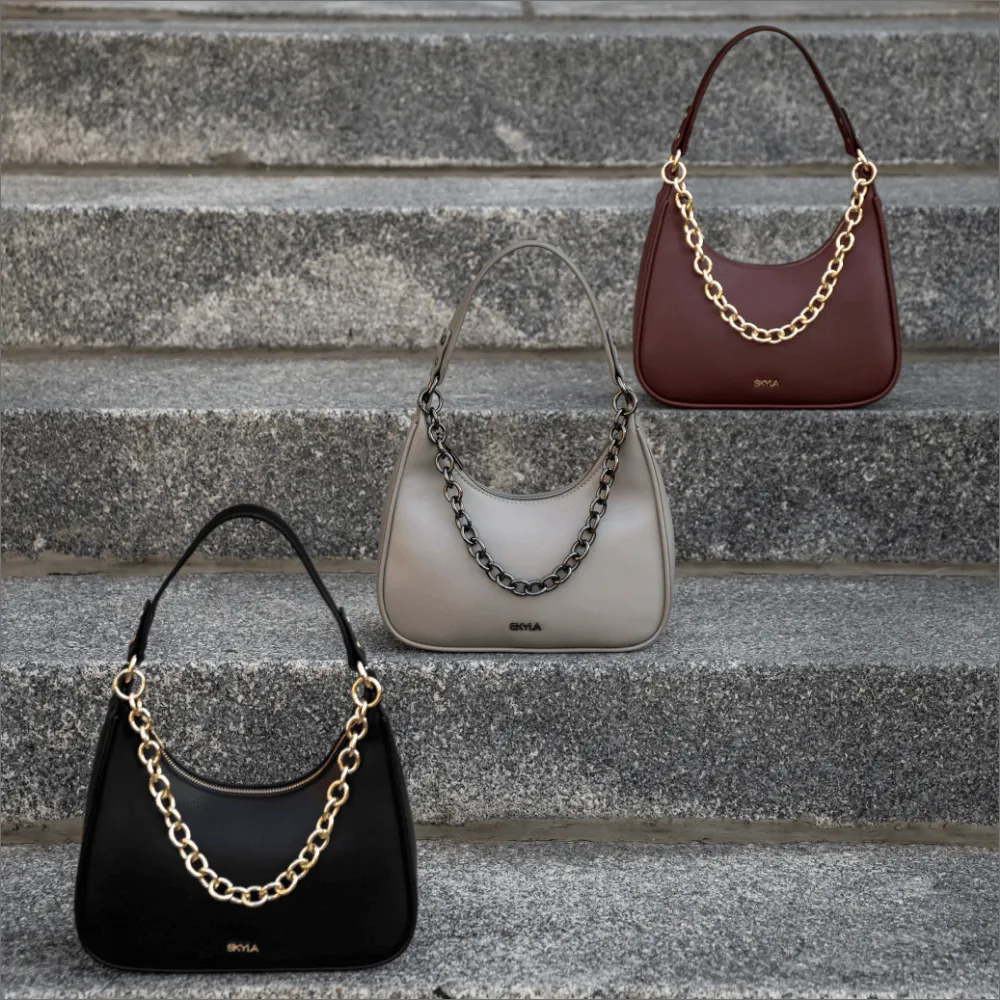 Charlie Vegan Leather Shoulder Bag | Stone Grey