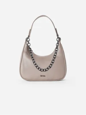 Charlie Vegan Leather Shoulder Bag | Stone Grey