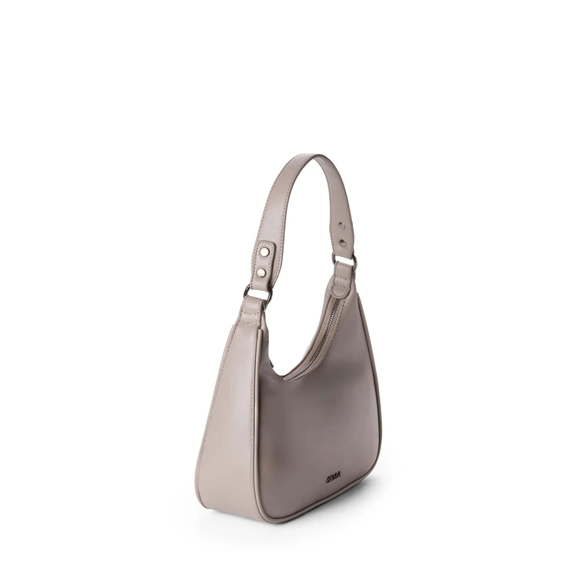 Charlie Vegan Leather Shoulder Bag | Stone Grey