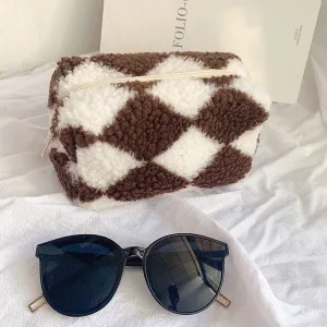Checkered Sherpa Makeup Bag