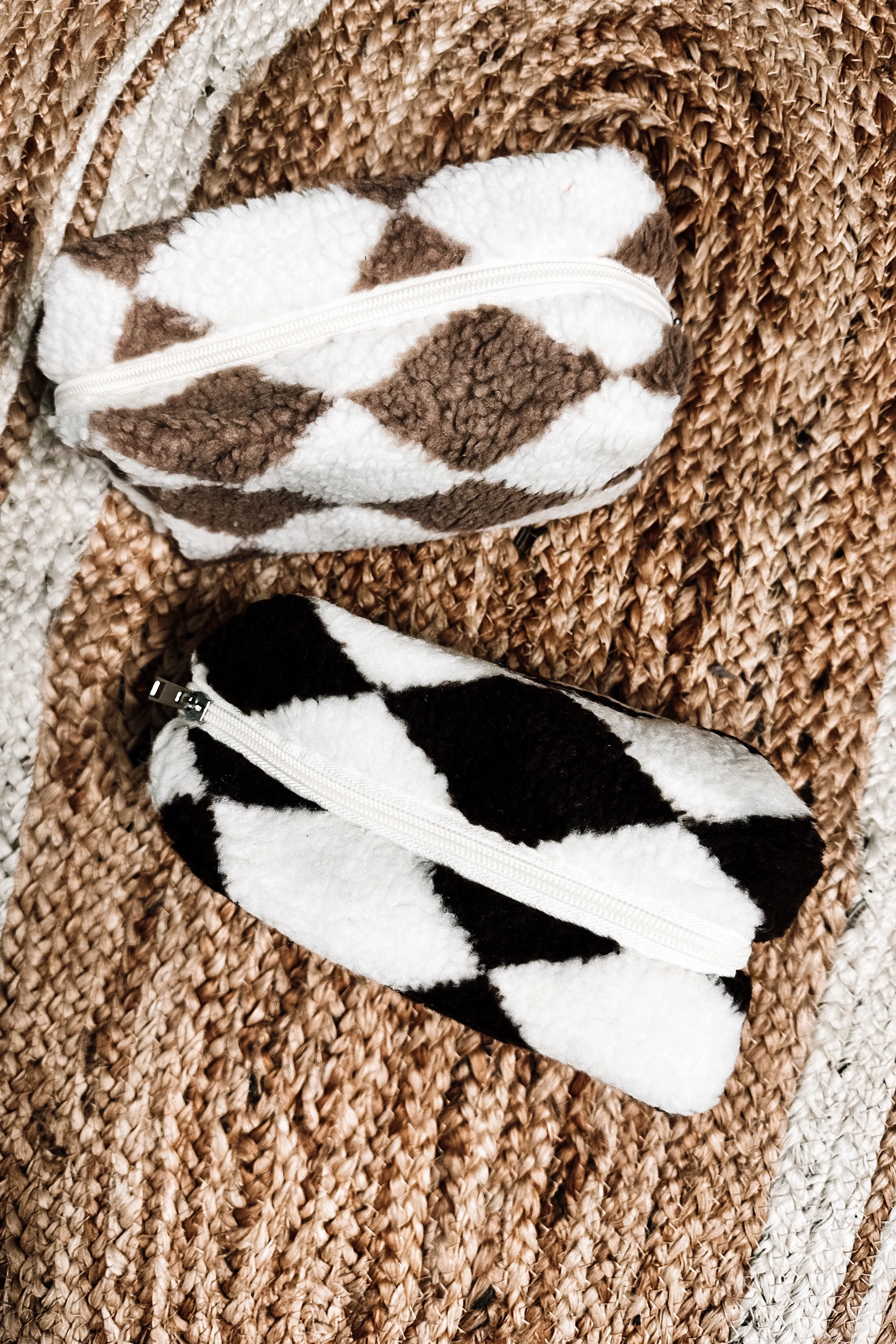 Checkered Sherpa Makeup Bag