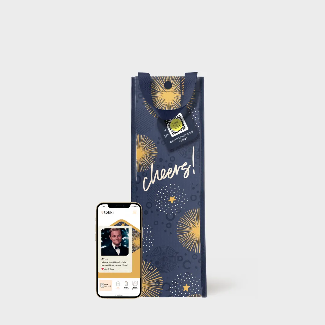 Cheers | Wine | Reusable Gift Bag   QR Greeting Card