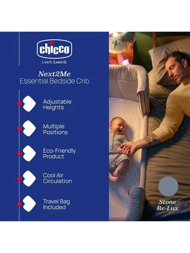 Chicco Next2Me Essential Bedside Crib - Stone Re_Lux